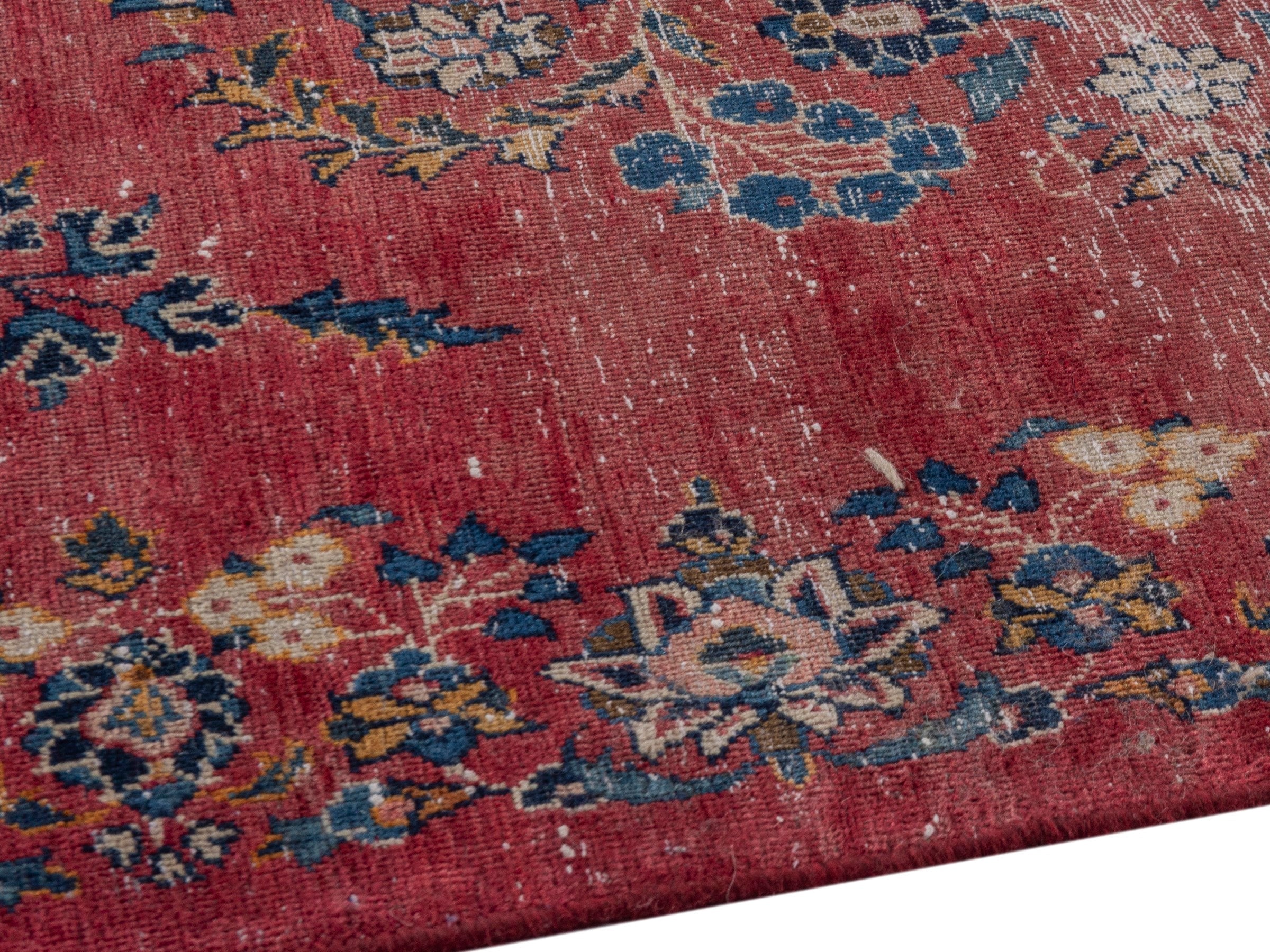 Persian Kashan accent rug in burgundy and faded red, view 8 of 17