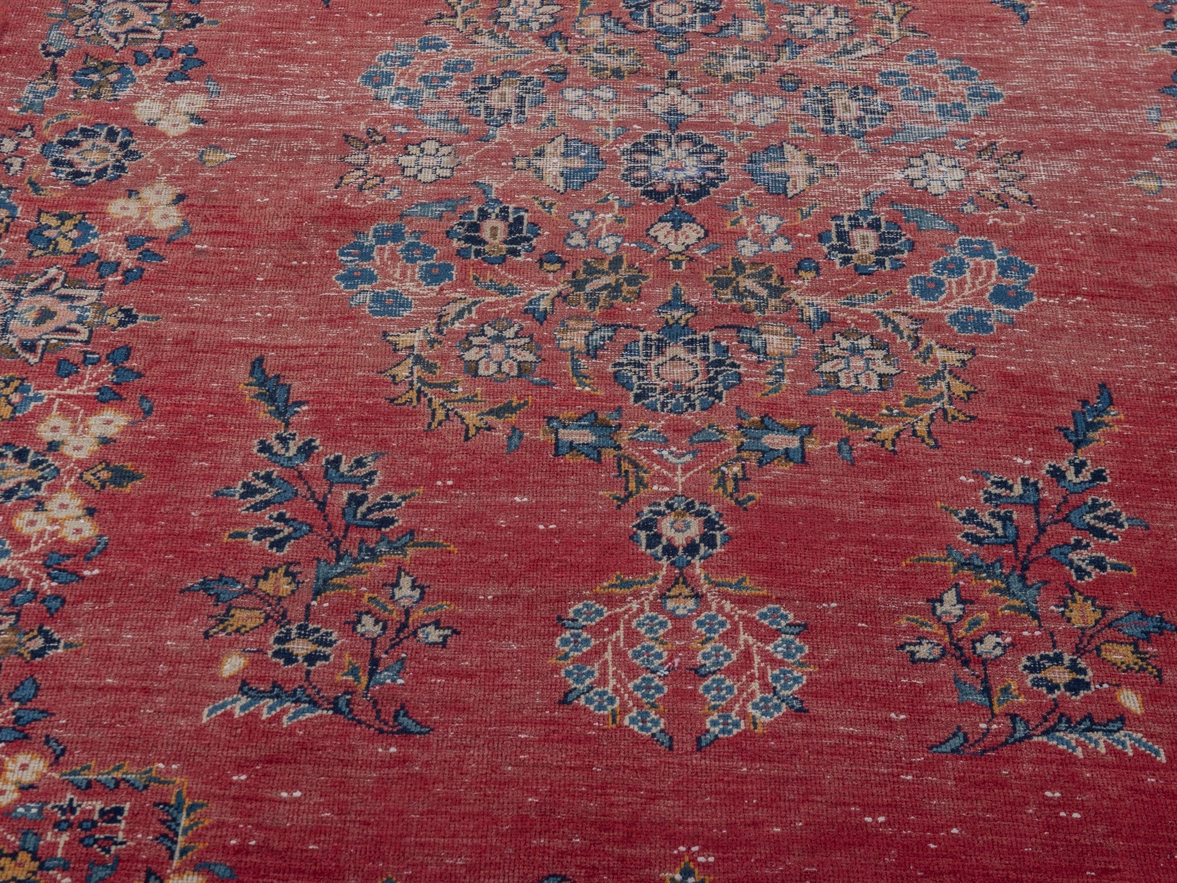 Persian Kashan accent rug in burgundy and faded red, view 9 of 17