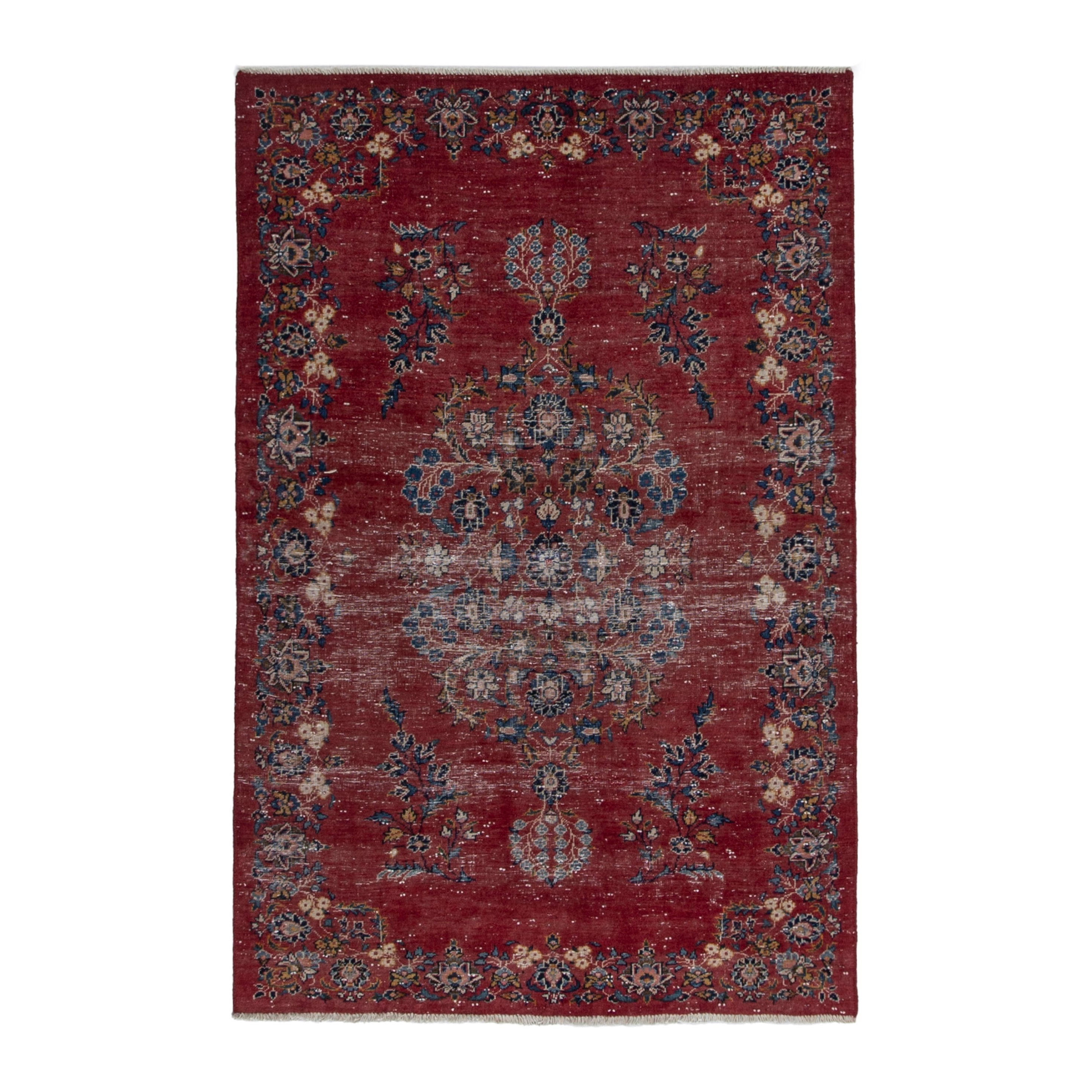 Persian Kashan accent rug in burgundy and faded red, 4'2" x 6'5"