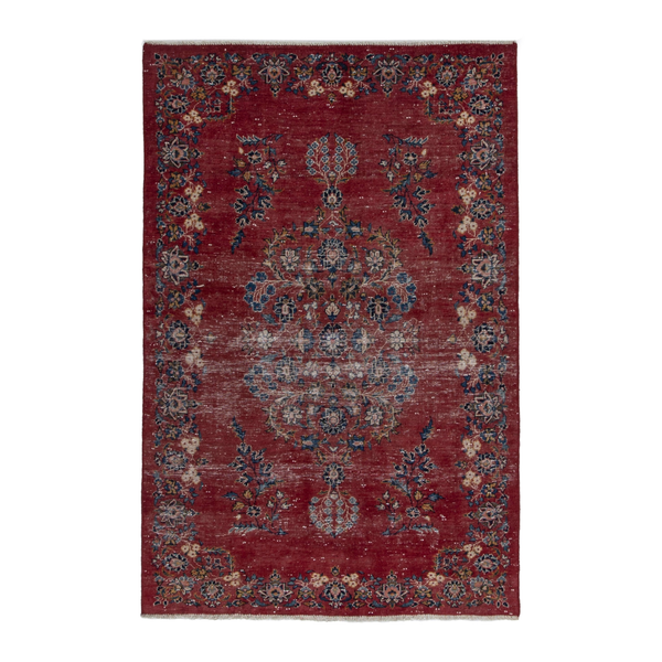 Persian Kashan accent rug in burgundy and faded red, 4'2" x 6'5"