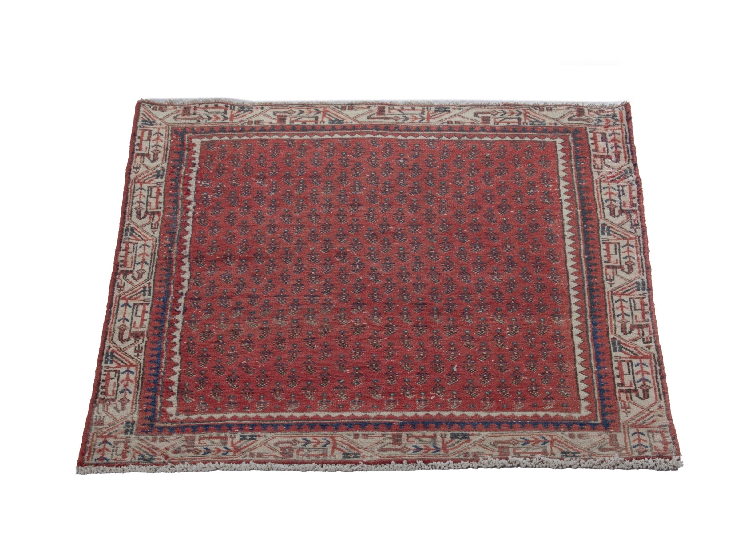 Persian Arak accent rug in deep red and beige, view 3 of 16