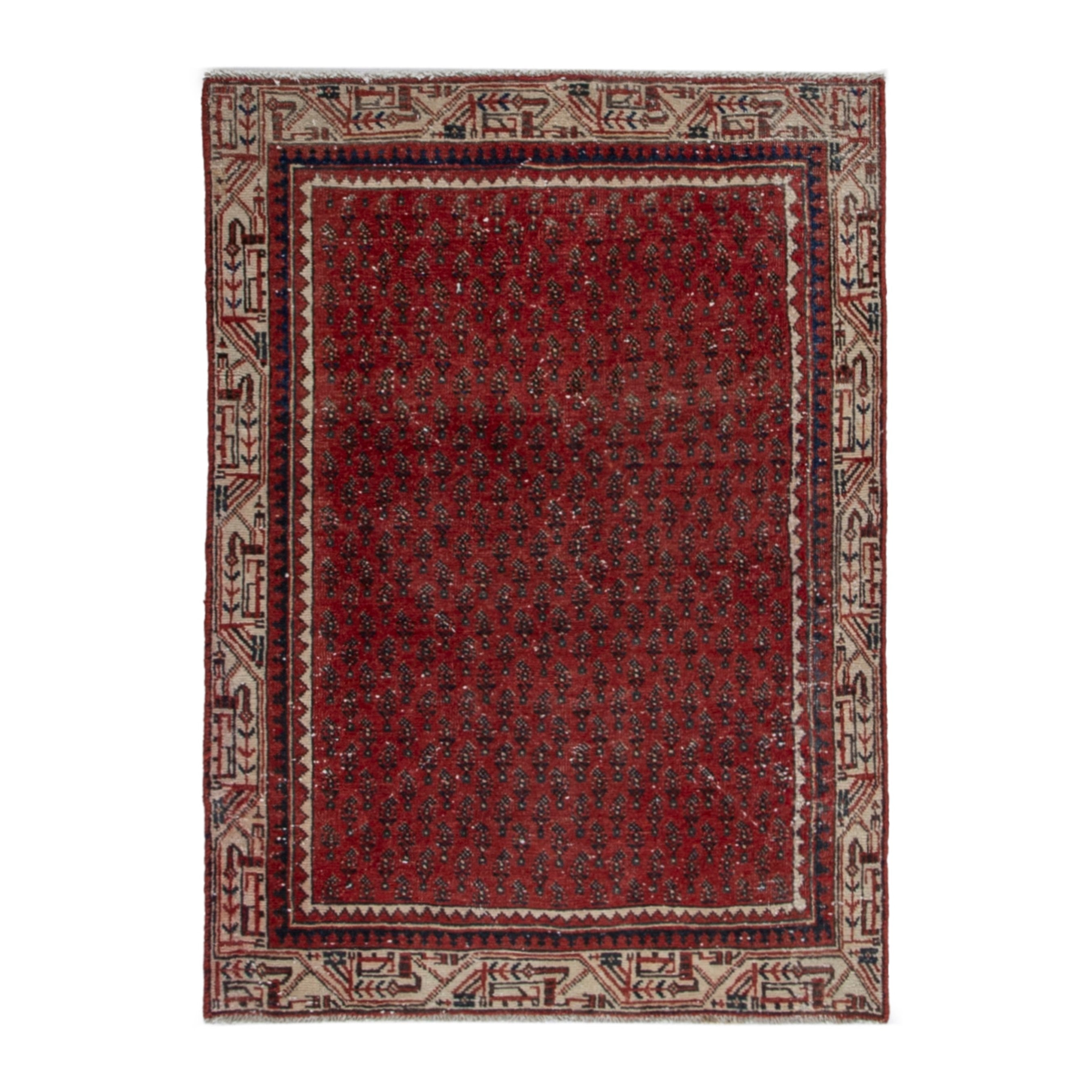 Persian Arak accent rug in deep red and beige, 3'5" x 4'9"