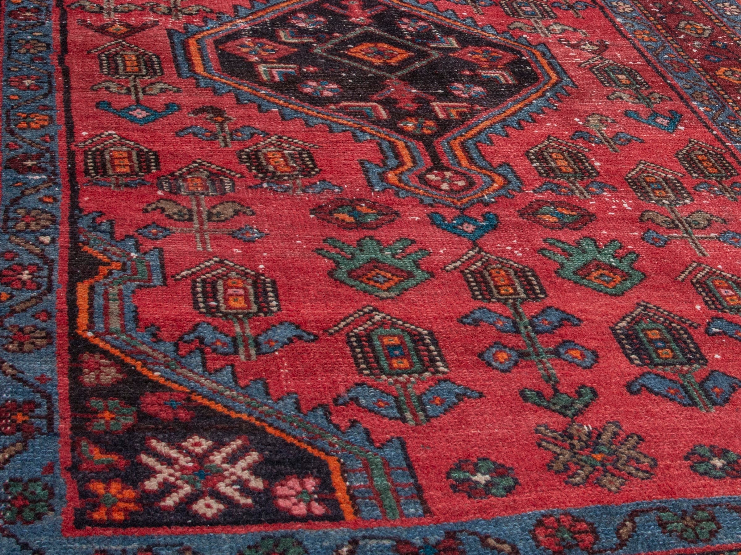 Persian Hamedan area rug in deep red and burgundy, view 10 of 18