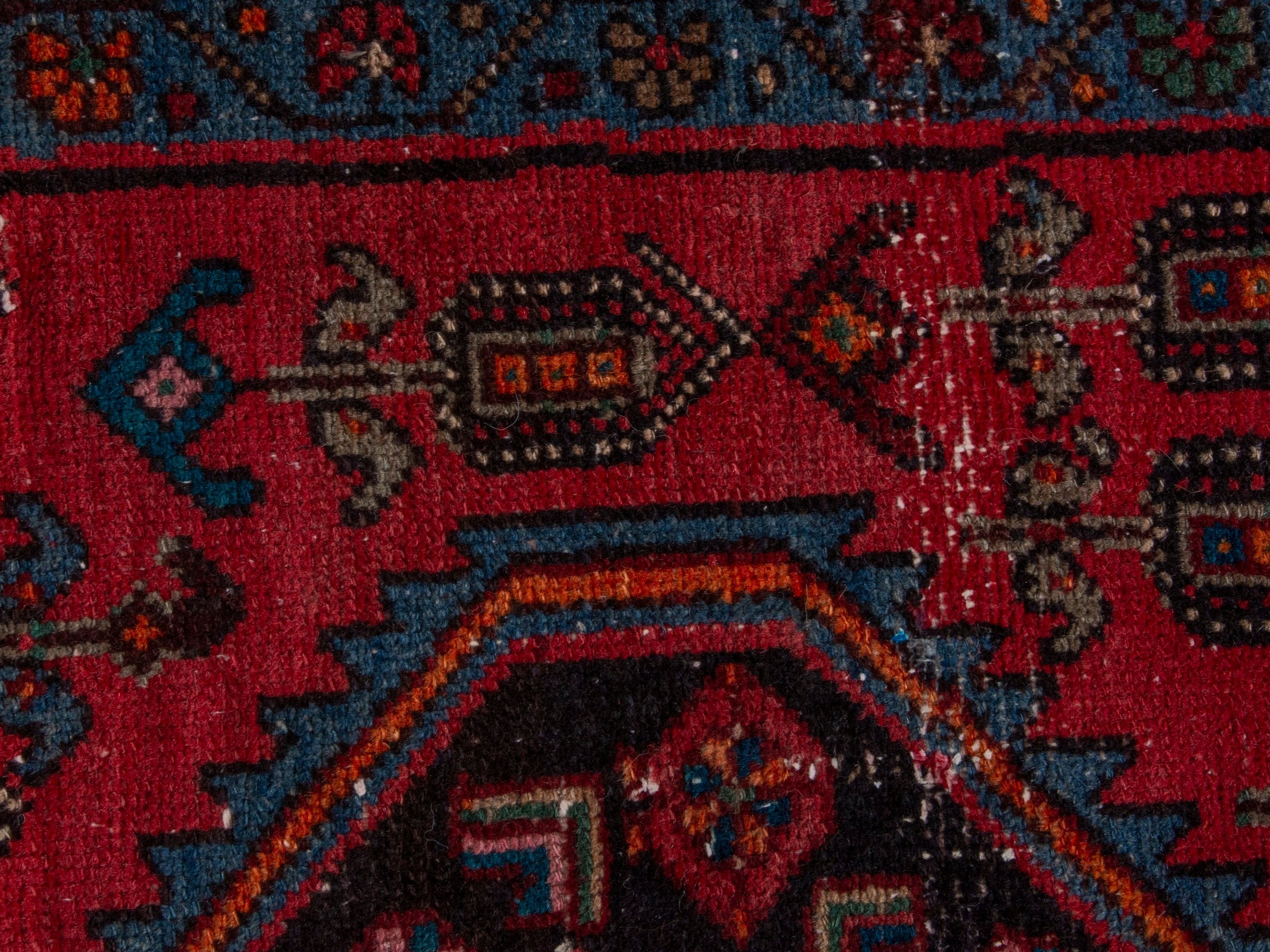 Persian Hamedan area rug in deep red and burgundy, view 12 of 18