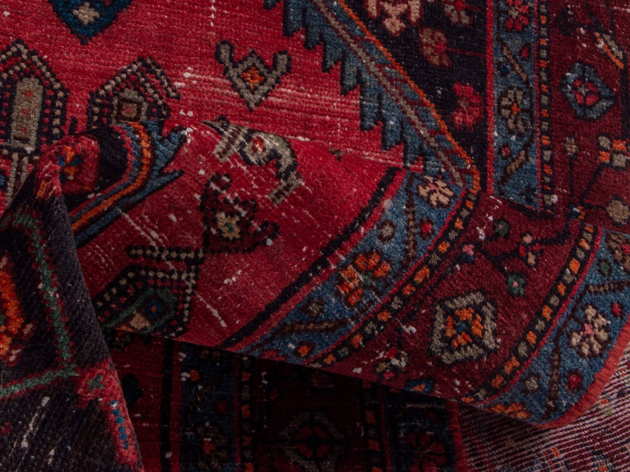 Persian Hamedan area rug in deep red and burgundy, view 15 of 18