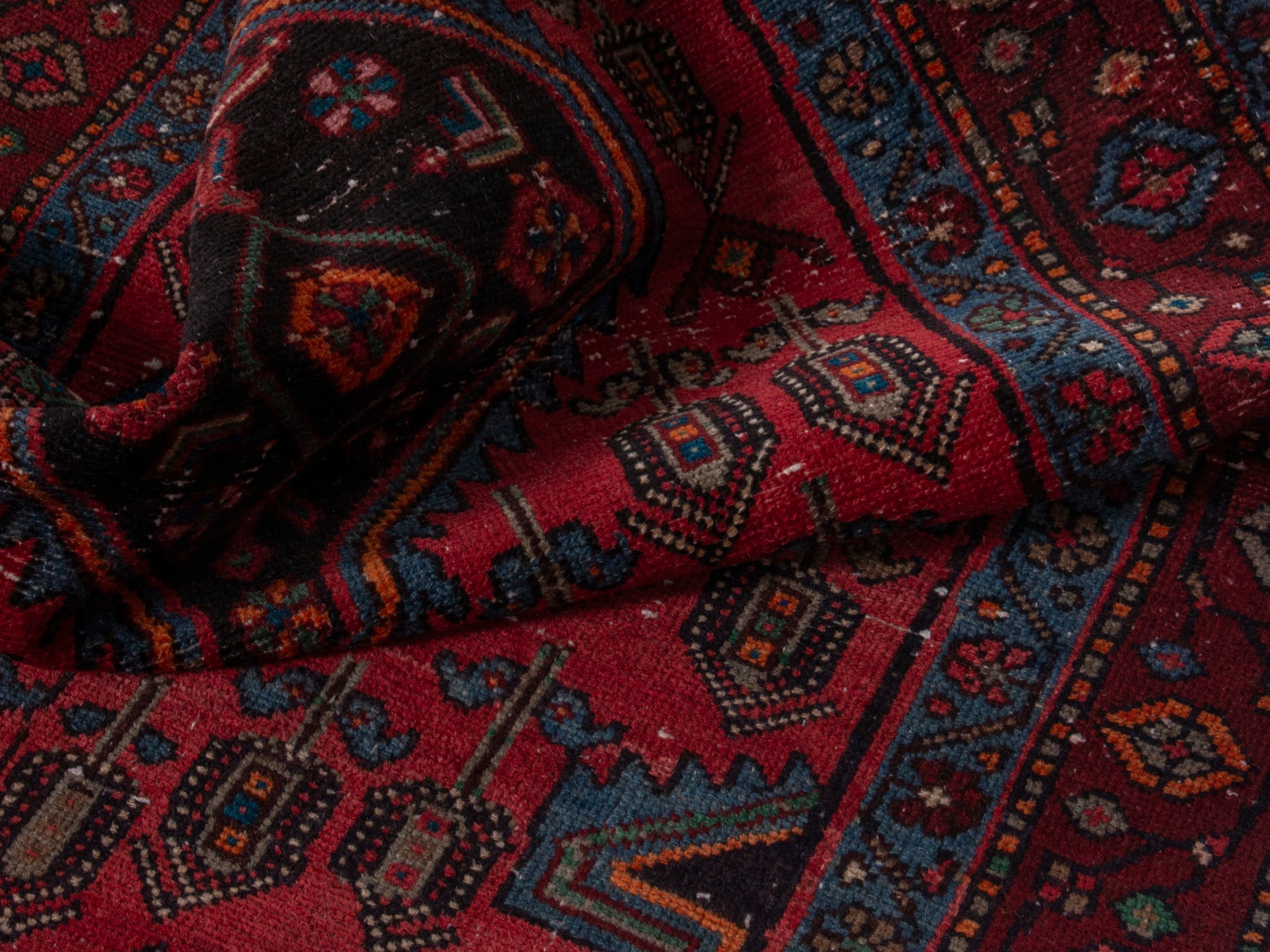 Persian Hamedan area rug in deep red and burgundy, view 16 of 18