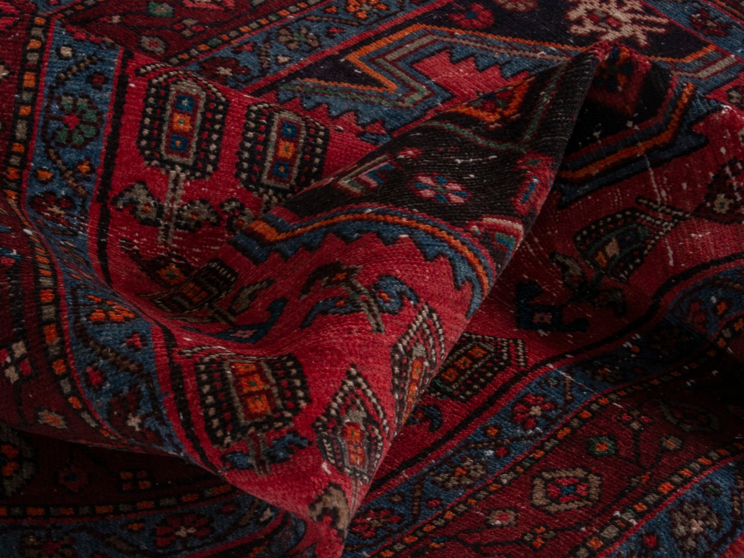 Persian Hamedan area rug in deep red and burgundy, view 17 of 18
