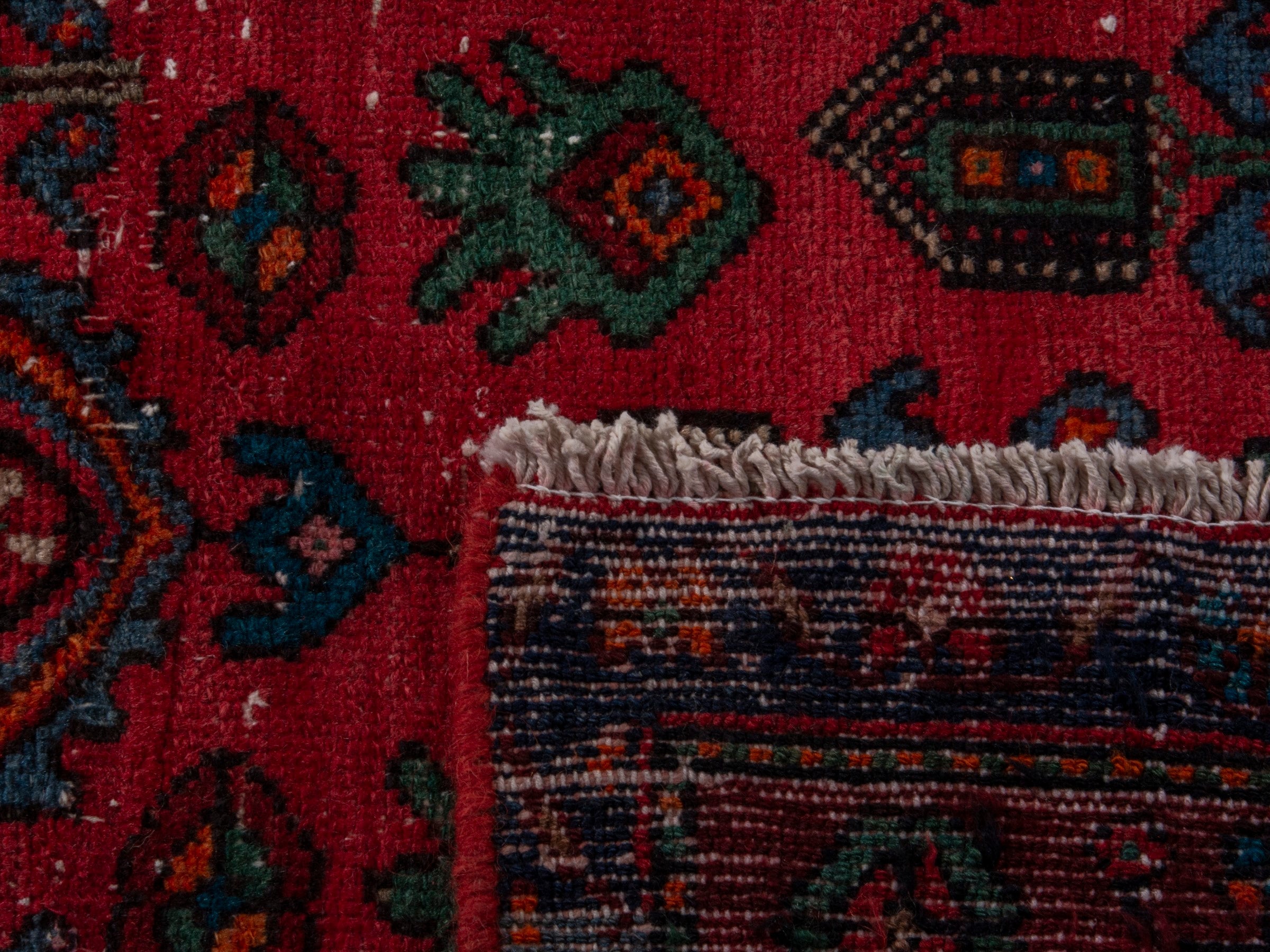 Persian Hamedan area rug in deep red and burgundy, view 18 of 18