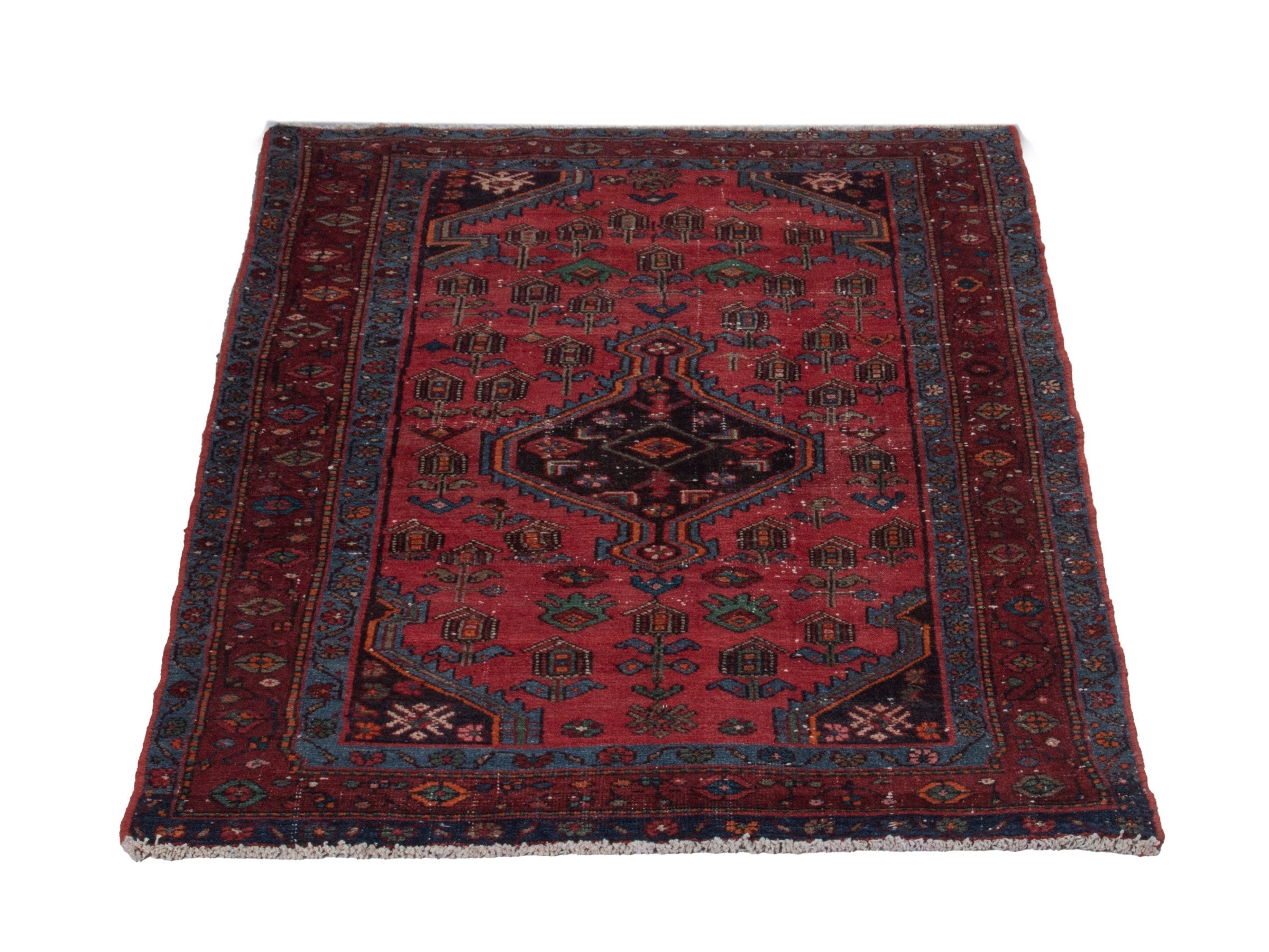 Persian Hamedan area rug in deep red and burgundy, view 2 of 18