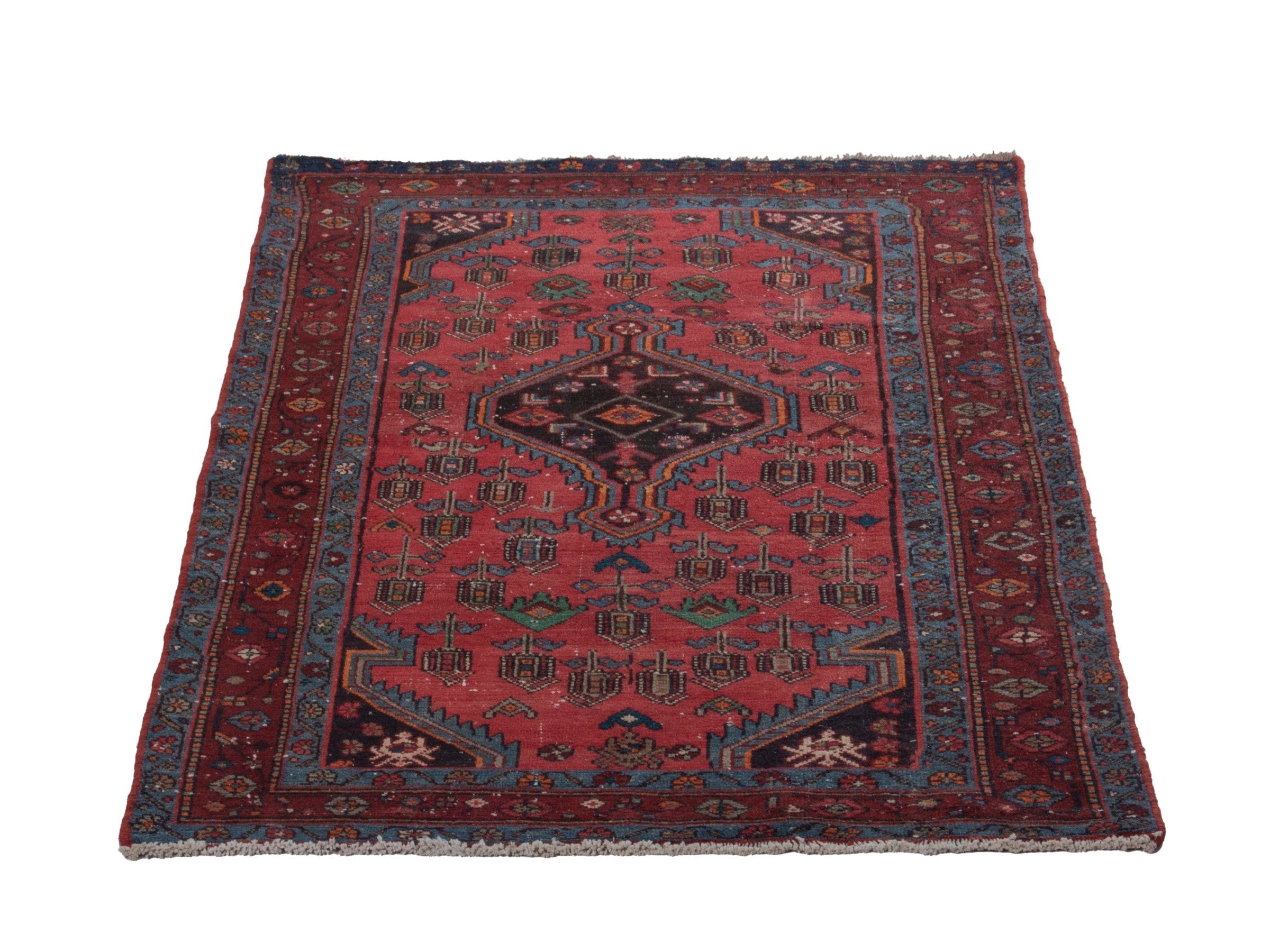 Persian Hamedan area rug in deep red and burgundy, view 3 of 18