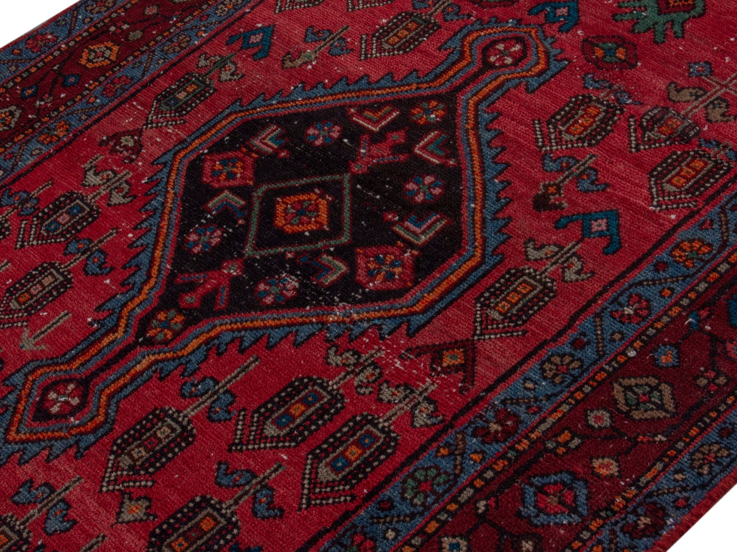 Persian Hamedan area rug in deep red and burgundy, view 4 of 18