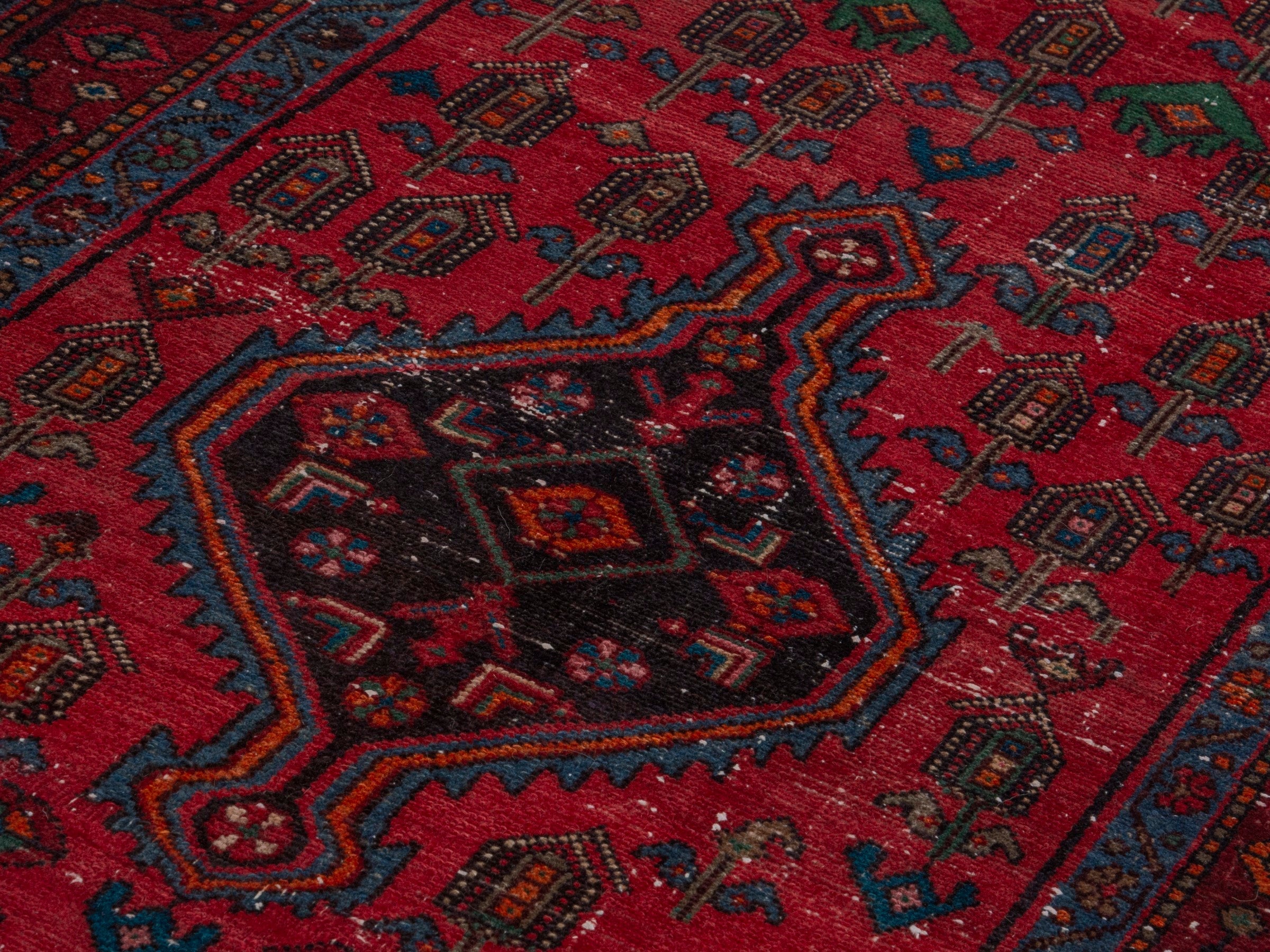 Persian Hamedan area rug in deep red and burgundy, view 9 of 18