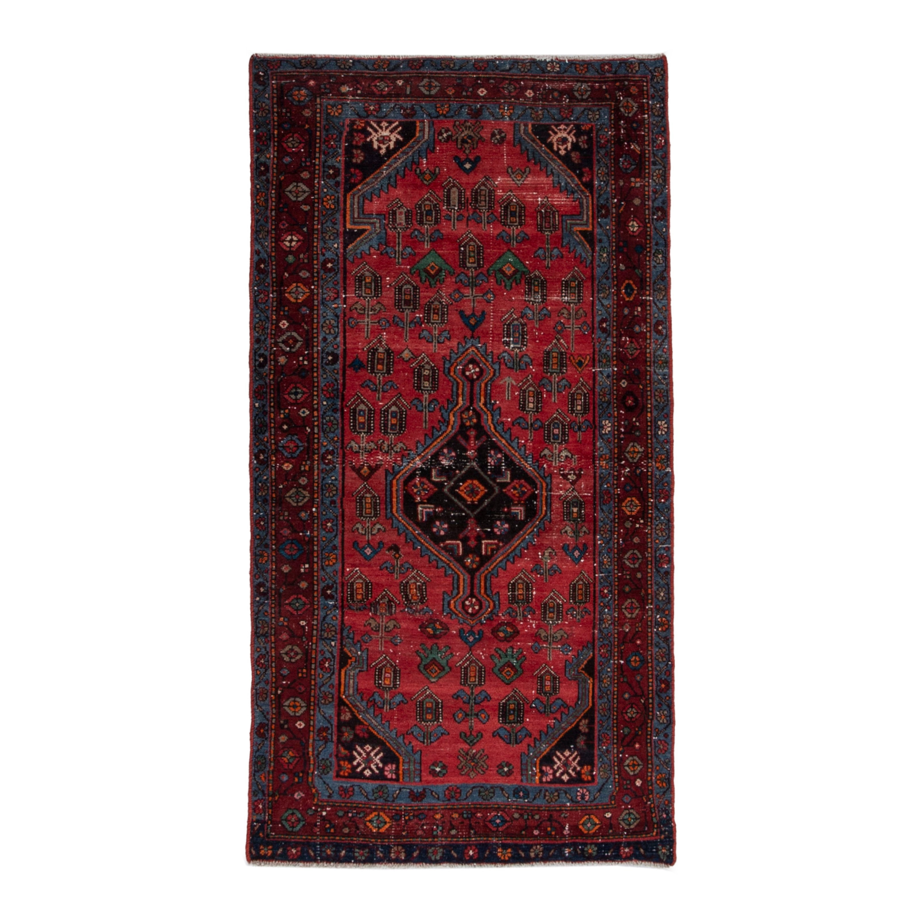 Persian Hamedan area rug in deep red and burgundy, 3'7" x 7'1"