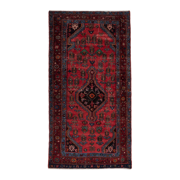Persian Hamedan area rug in deep red and burgundy, 3'7" x 7'1"
