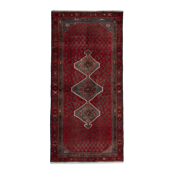 Persian Zanjan runner rug in deep red and dark brown, 2'11" x 5'11"