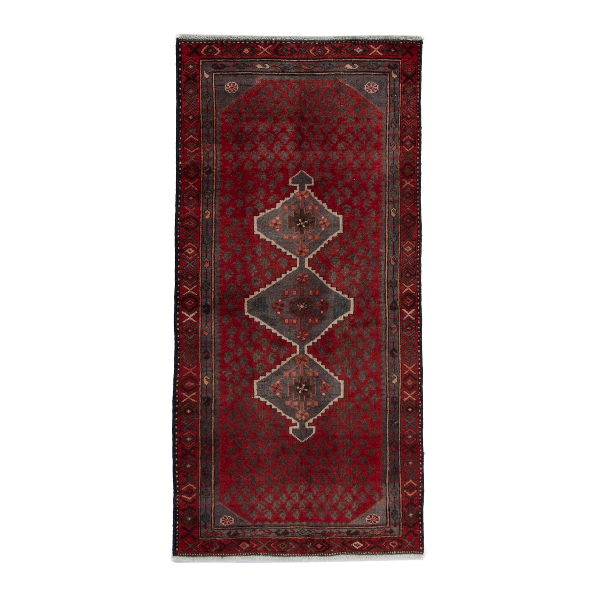 Persian Zanjan runner rug in deep red and dark brown, 2'11" x 5'11"