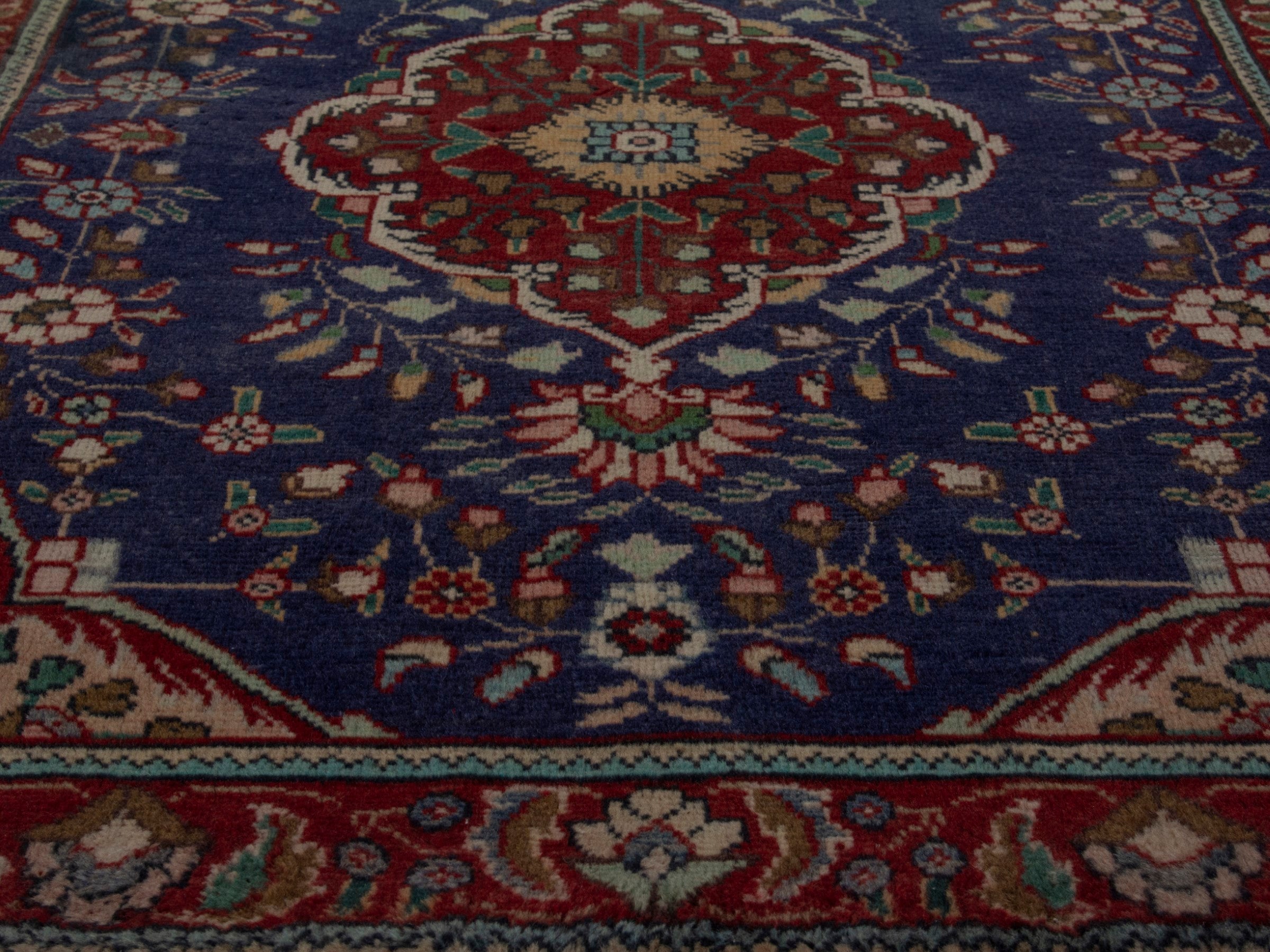 Persian Tabriz accent rug in navy and deep red, view 10 of 18