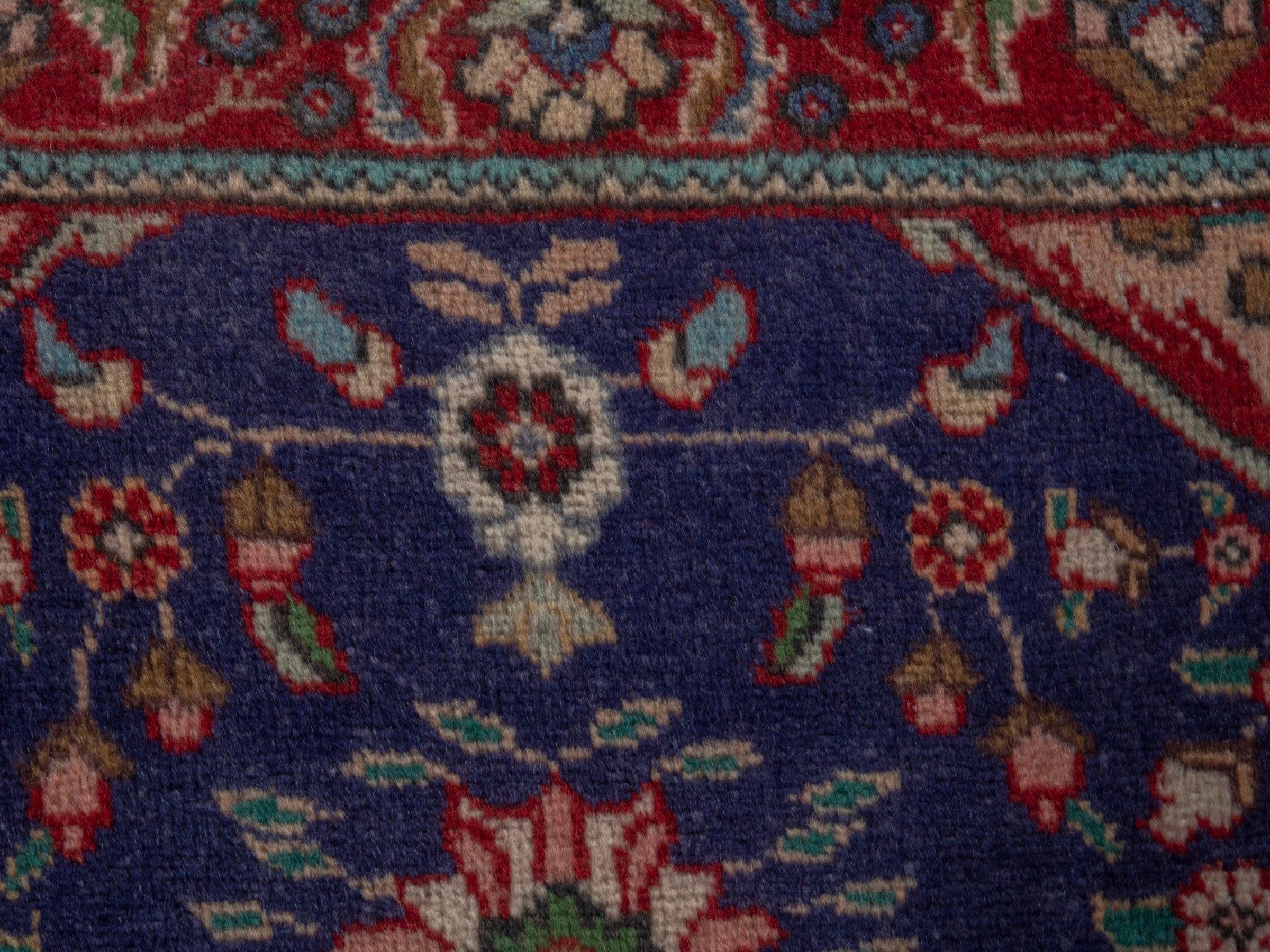 Persian Tabriz accent rug in navy and deep red, view 13 of 18