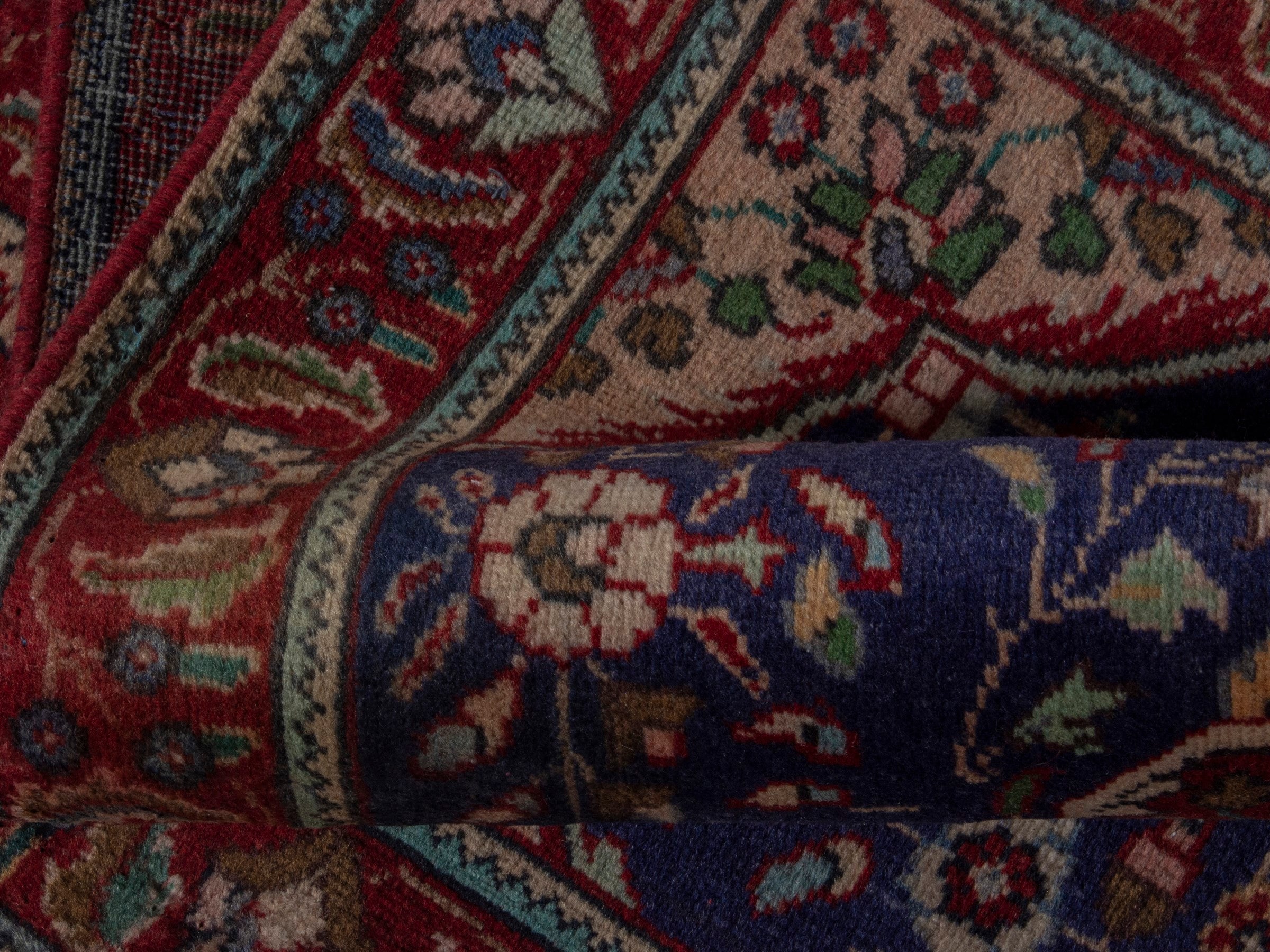 Persian Tabriz accent rug in navy and deep red, view 16 of 18
