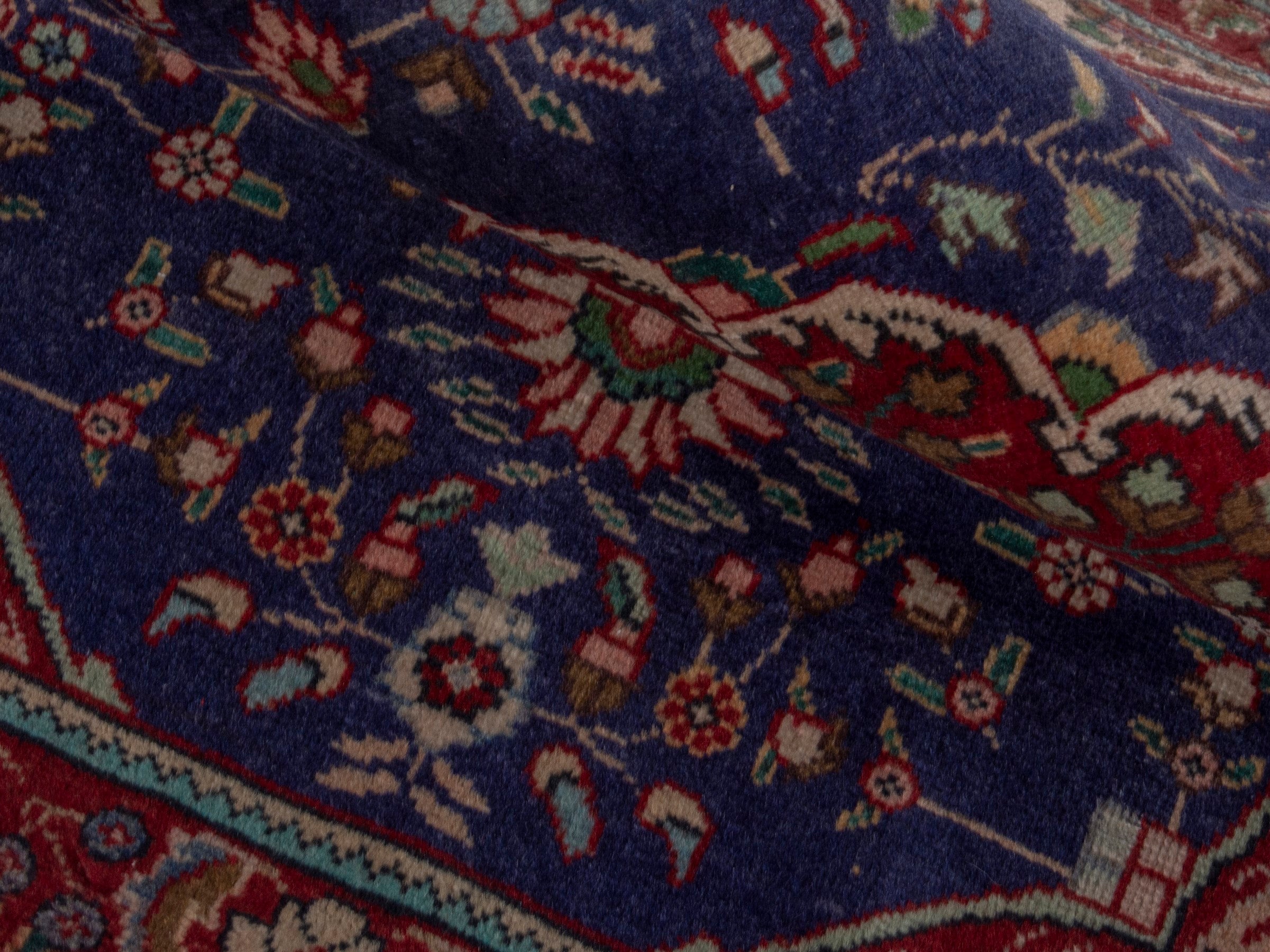 Persian Tabriz accent rug in navy and deep red, view 17 of 18