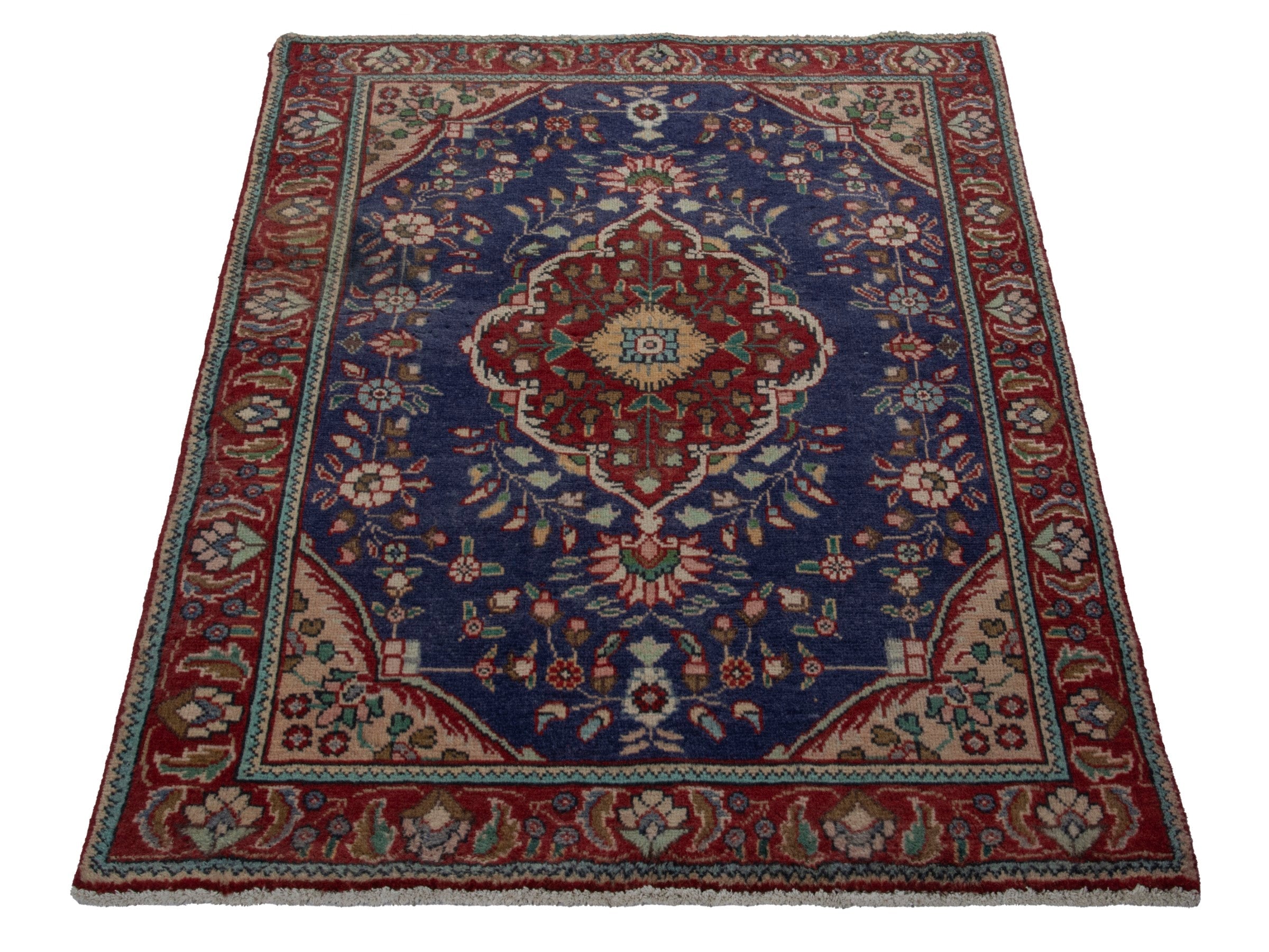 Persian Tabriz accent rug in navy and deep red, view 3 of 18
