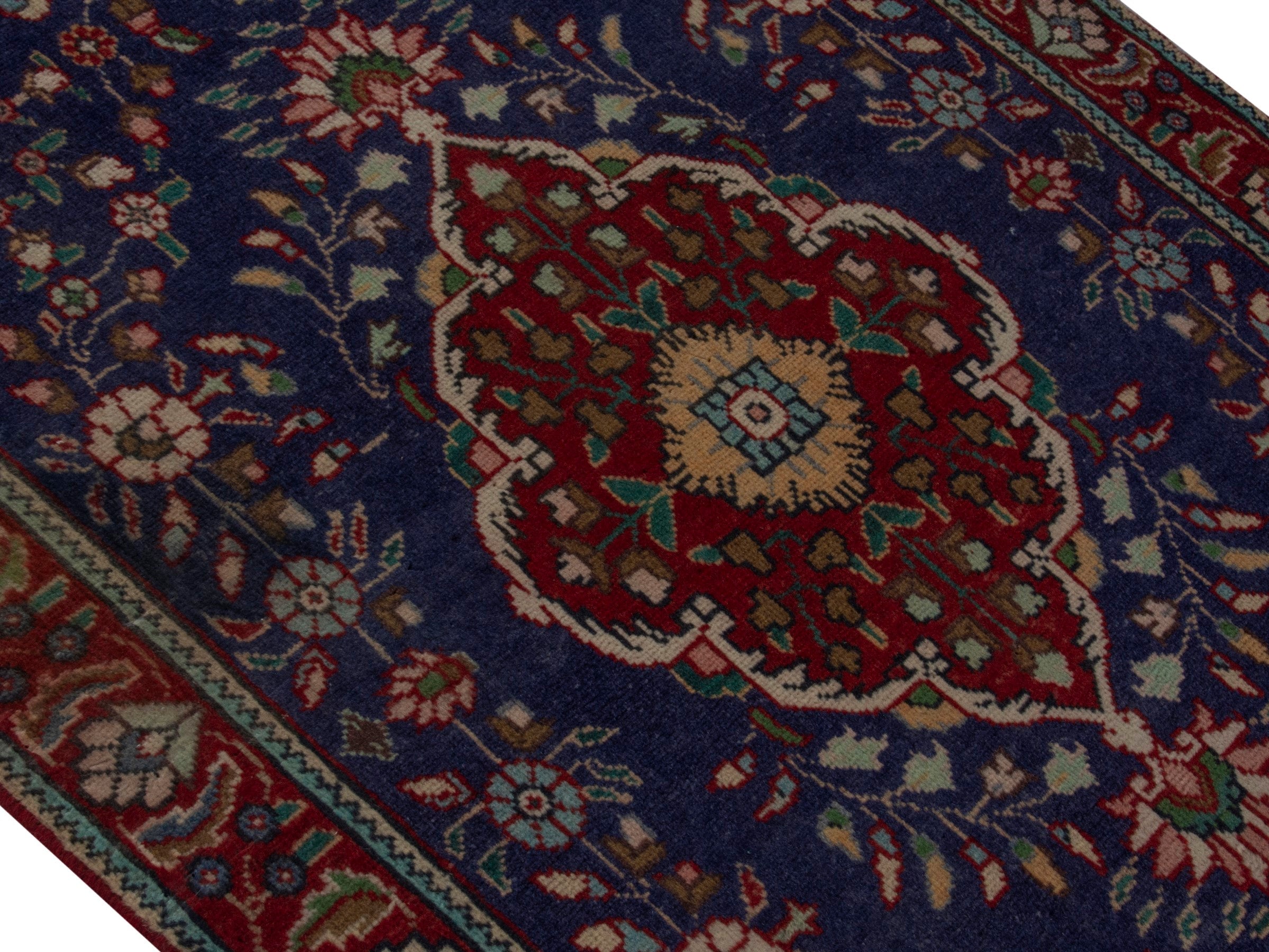 Persian Tabriz accent rug in navy and deep red, view 4 of 18