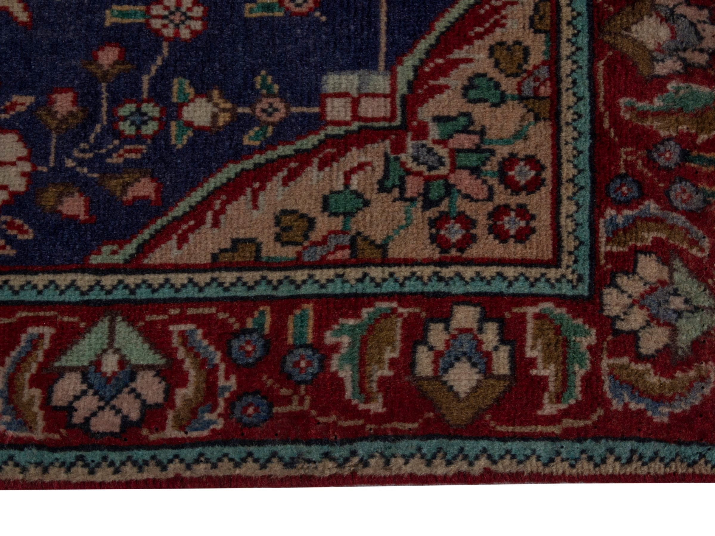 Persian Tabriz accent rug in navy and deep red, view 5 of 18