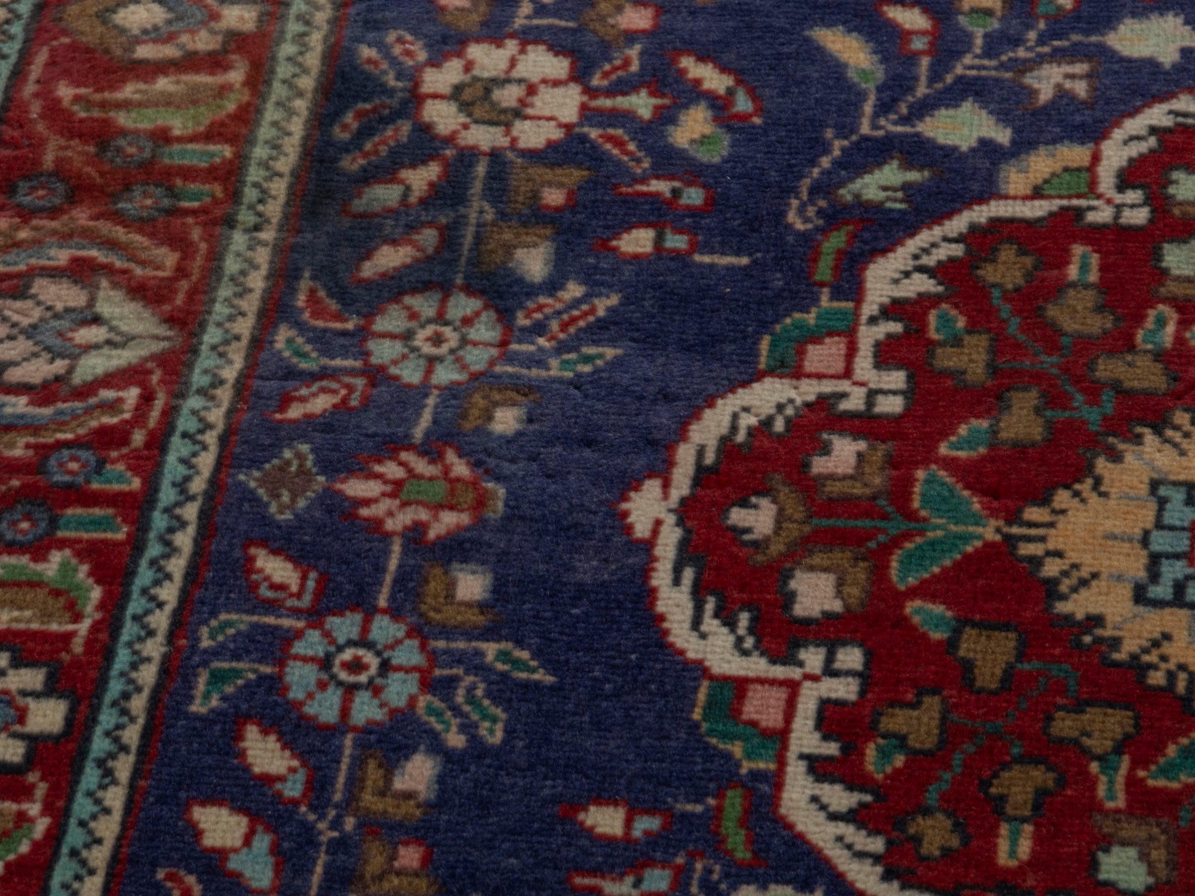 Persian Tabriz accent rug in navy and deep red, view 7 of 18