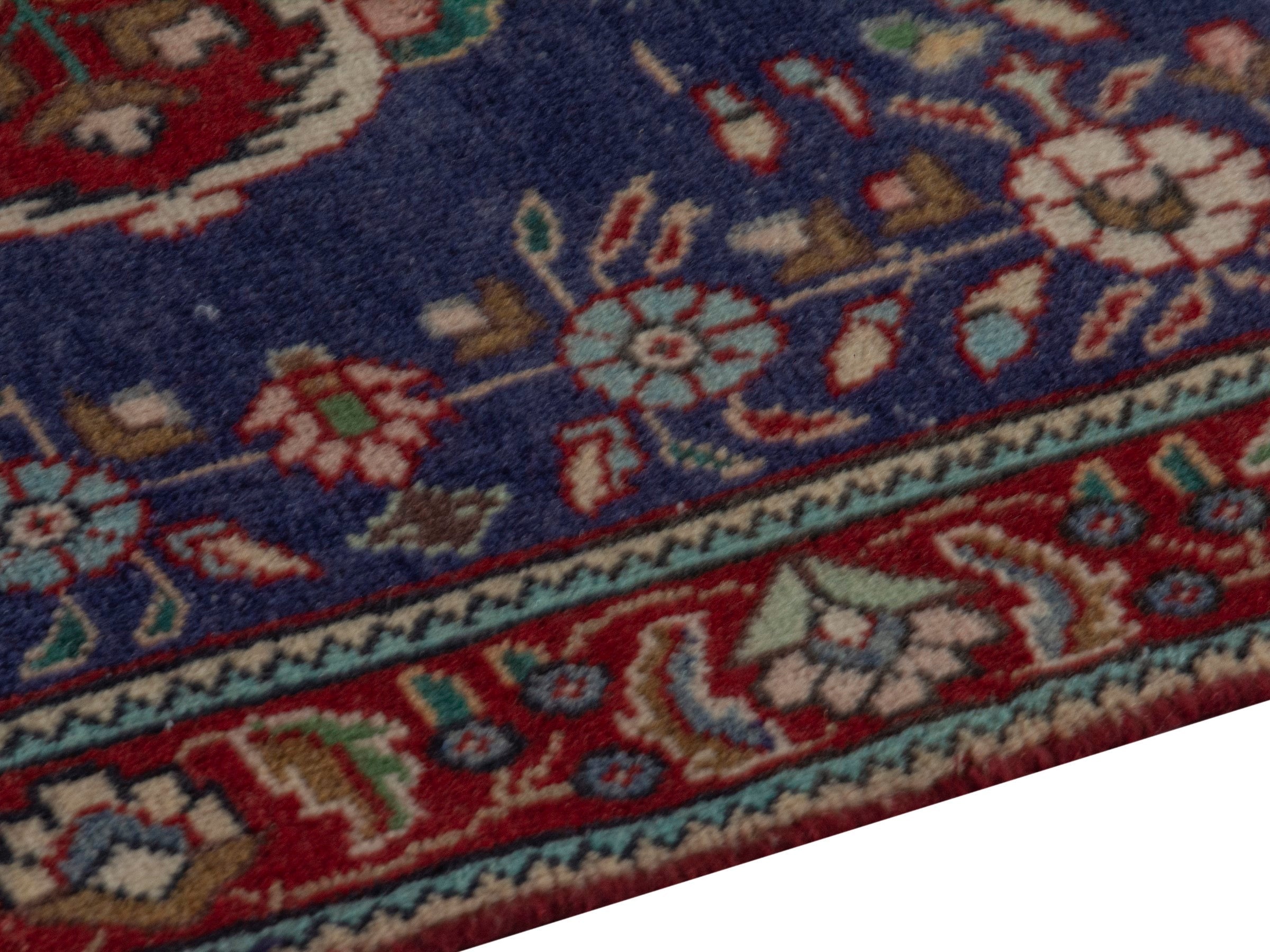 Persian Tabriz accent rug in navy and deep red, view 8 of 18