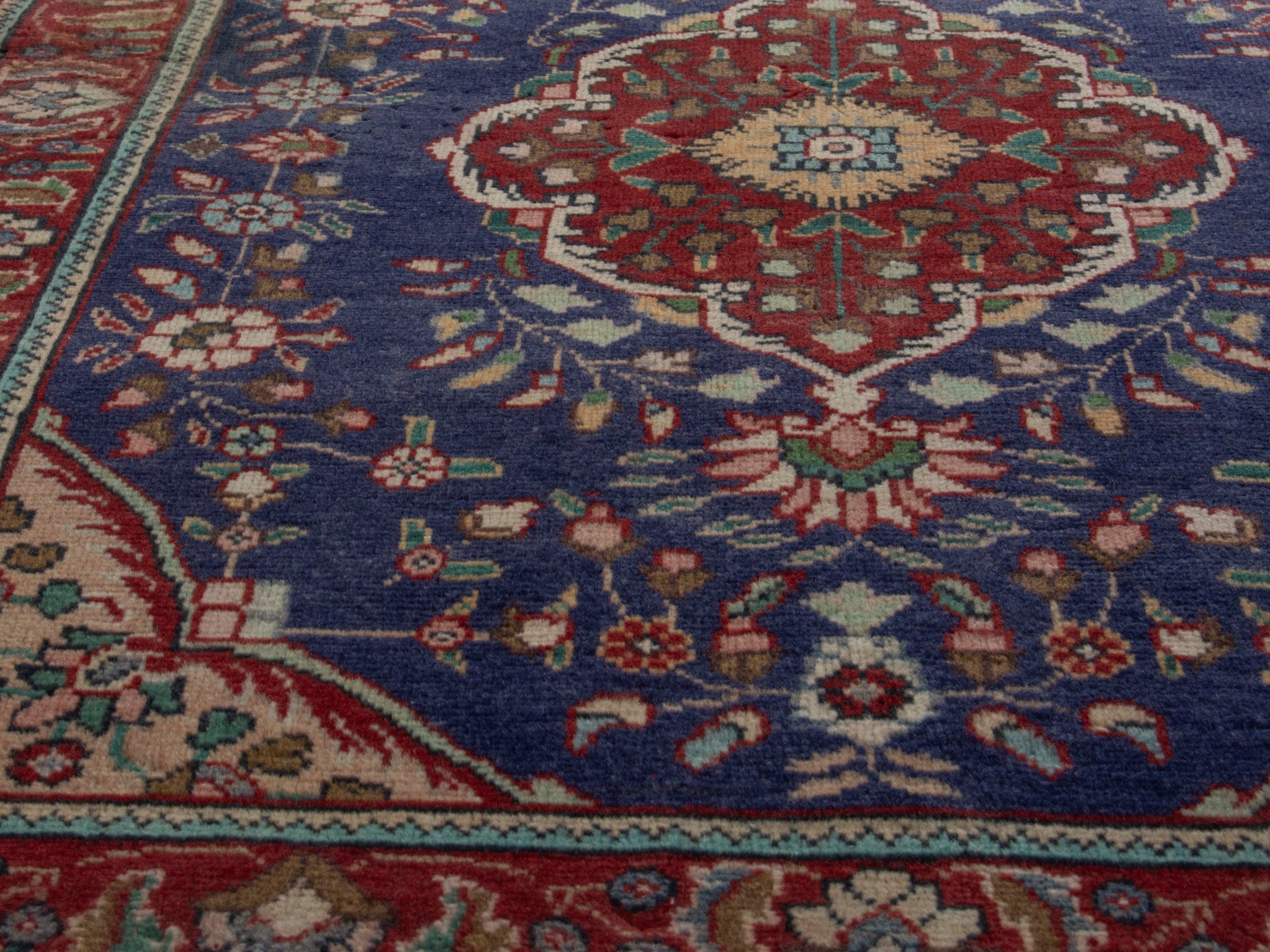 Persian Tabriz accent rug in navy and deep red, view 9 of 18