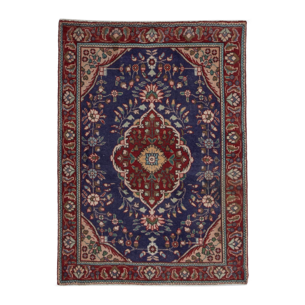 Persian Tabriz accent rug in navy and deep red, 3'3" x 4'8"