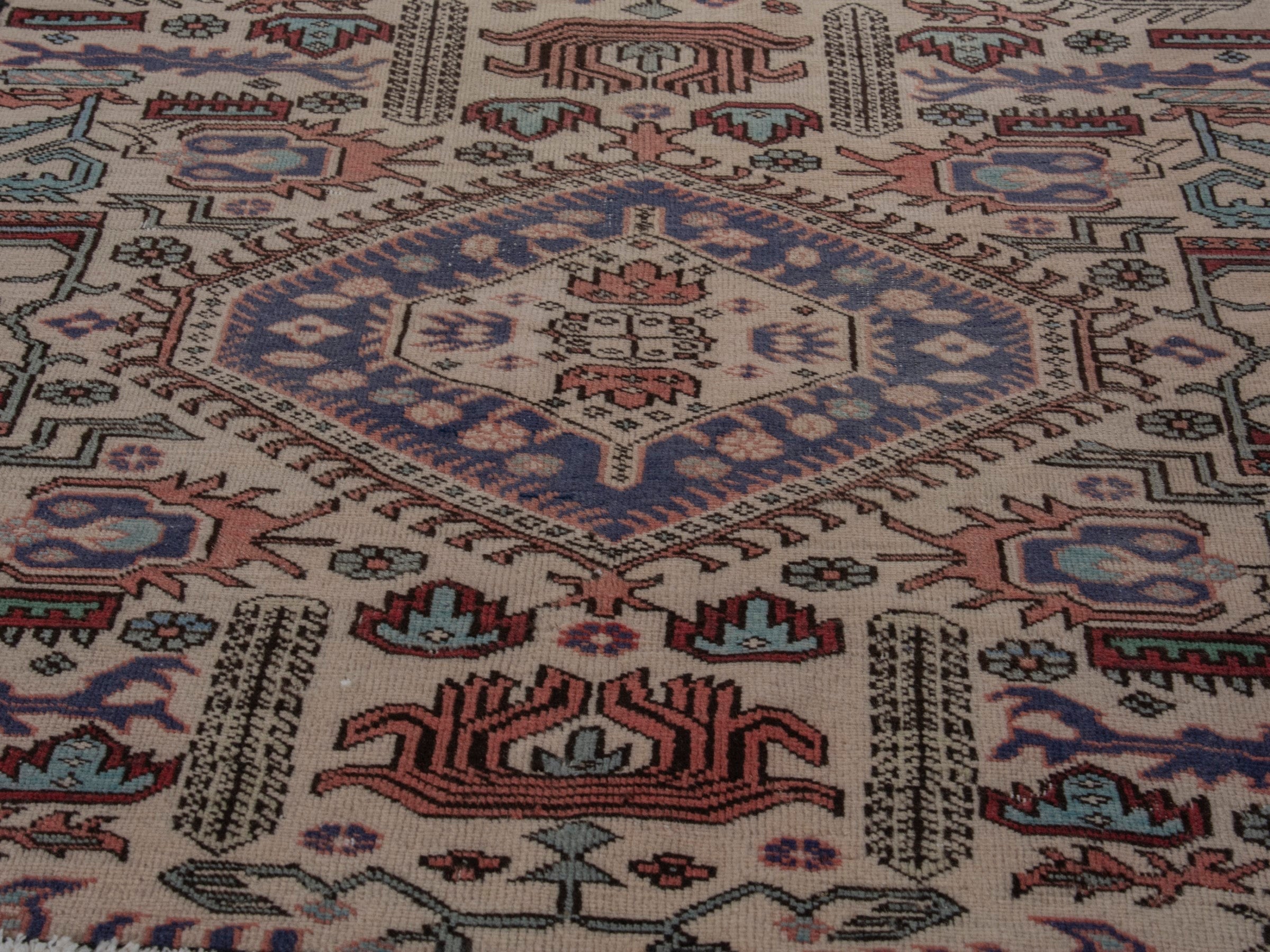 Persian Ardabil accent rug in beige and navy, view 9 of 20