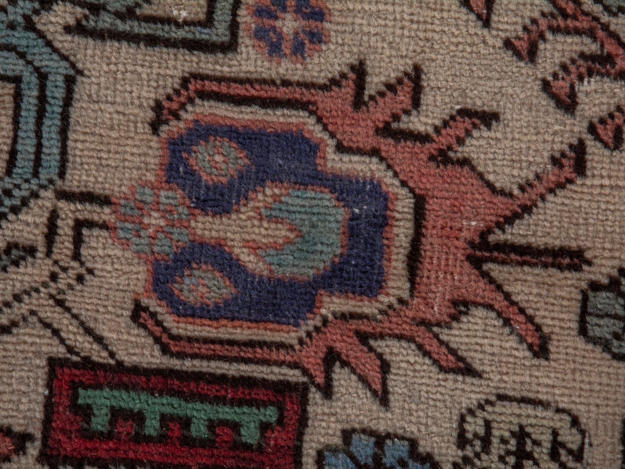Persian Ardabil accent rug in beige and navy, view 11 of 20