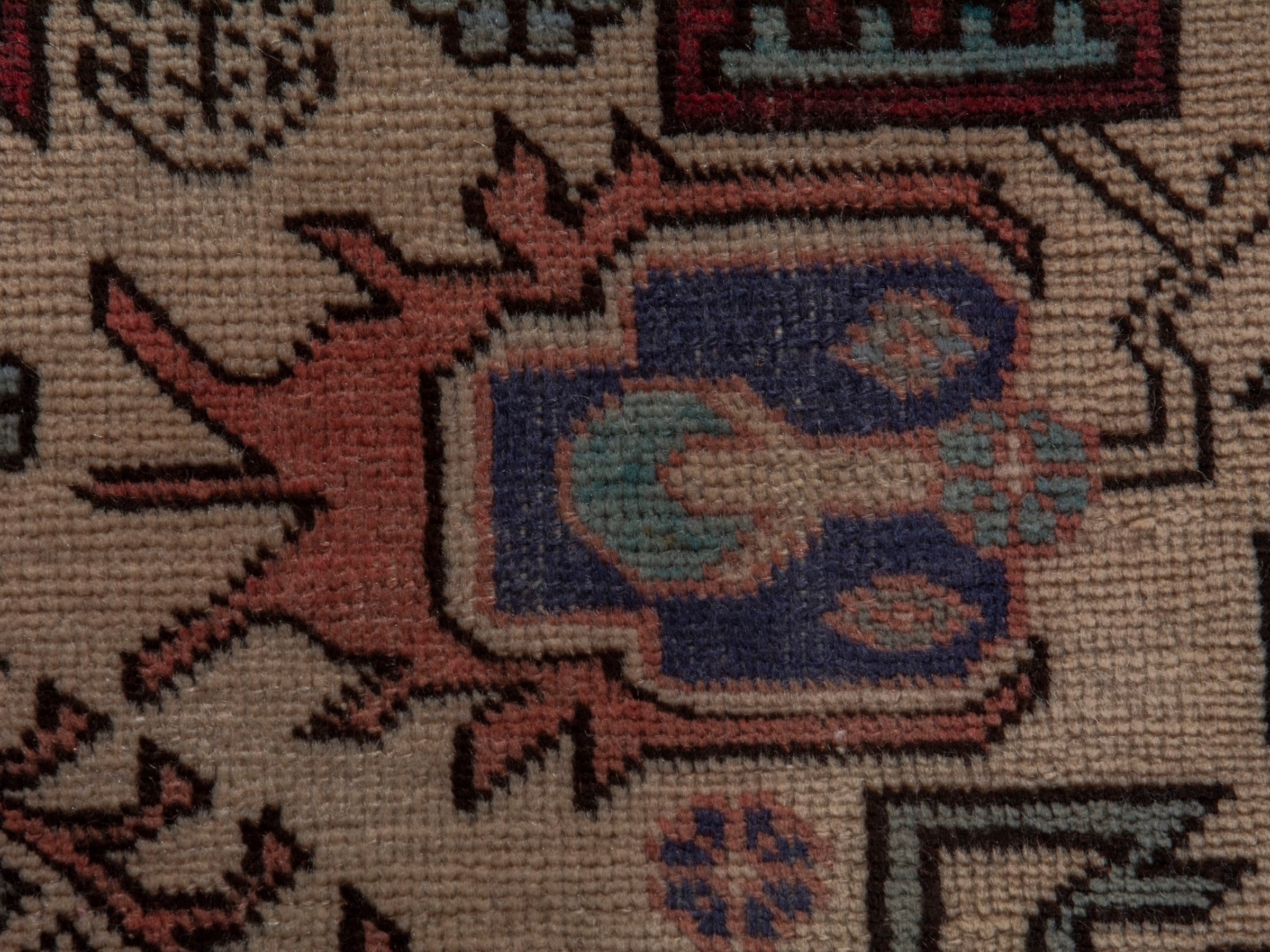 Persian Ardabil accent rug in beige and navy, view 13 of 20