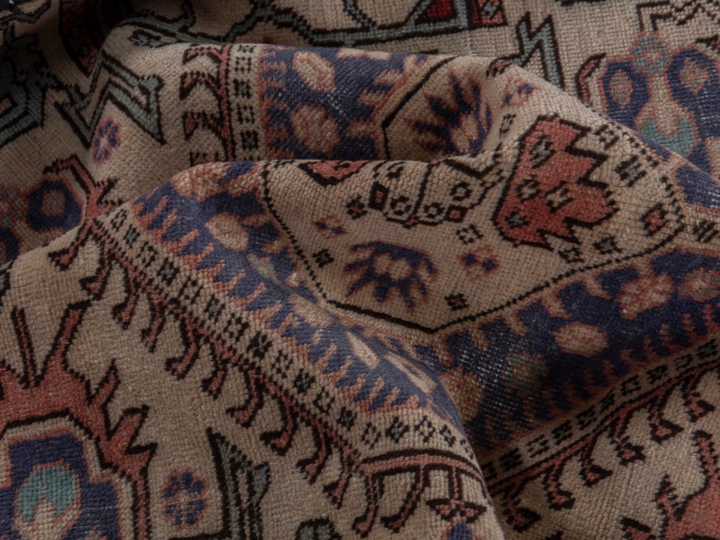 Persian Ardabil accent rug in beige and navy, view 15 of 20