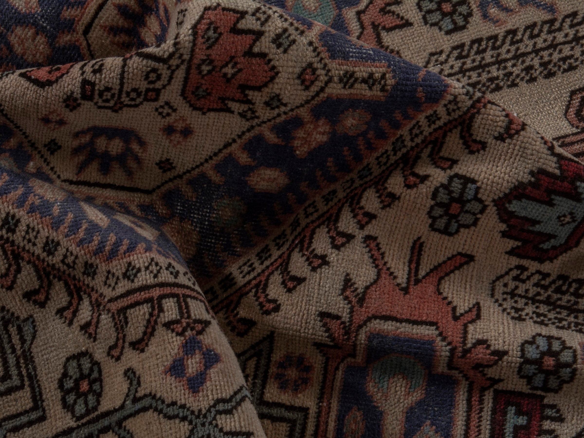 Persian Ardabil accent rug in beige and navy, view 16 of 20