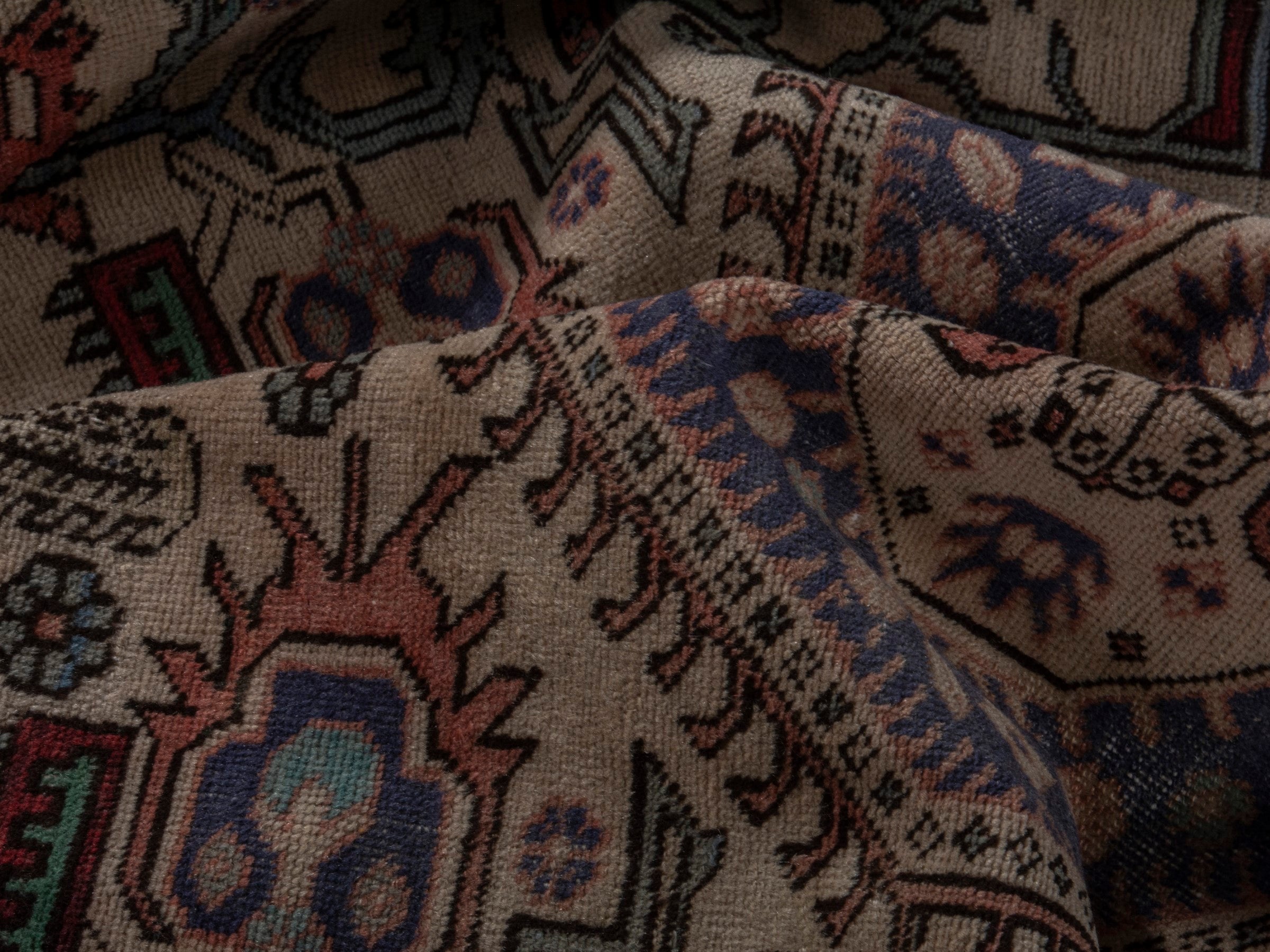 Persian Ardabil accent rug in beige and navy, view 17 of 20