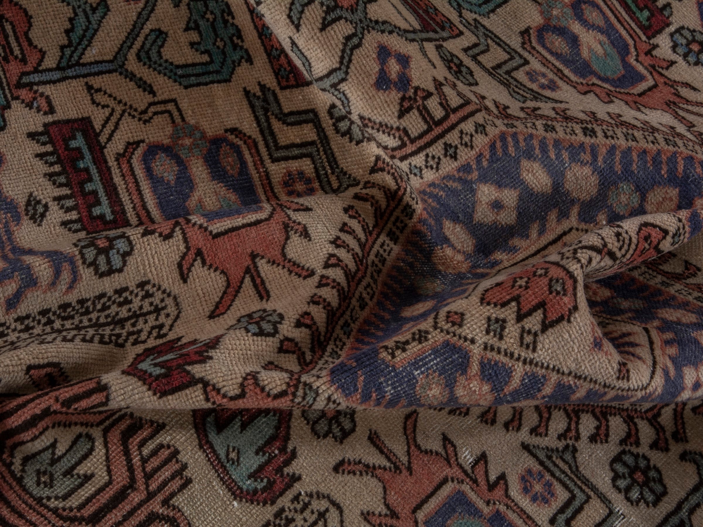 Persian Ardabil accent rug in beige and navy, view 18 of 20