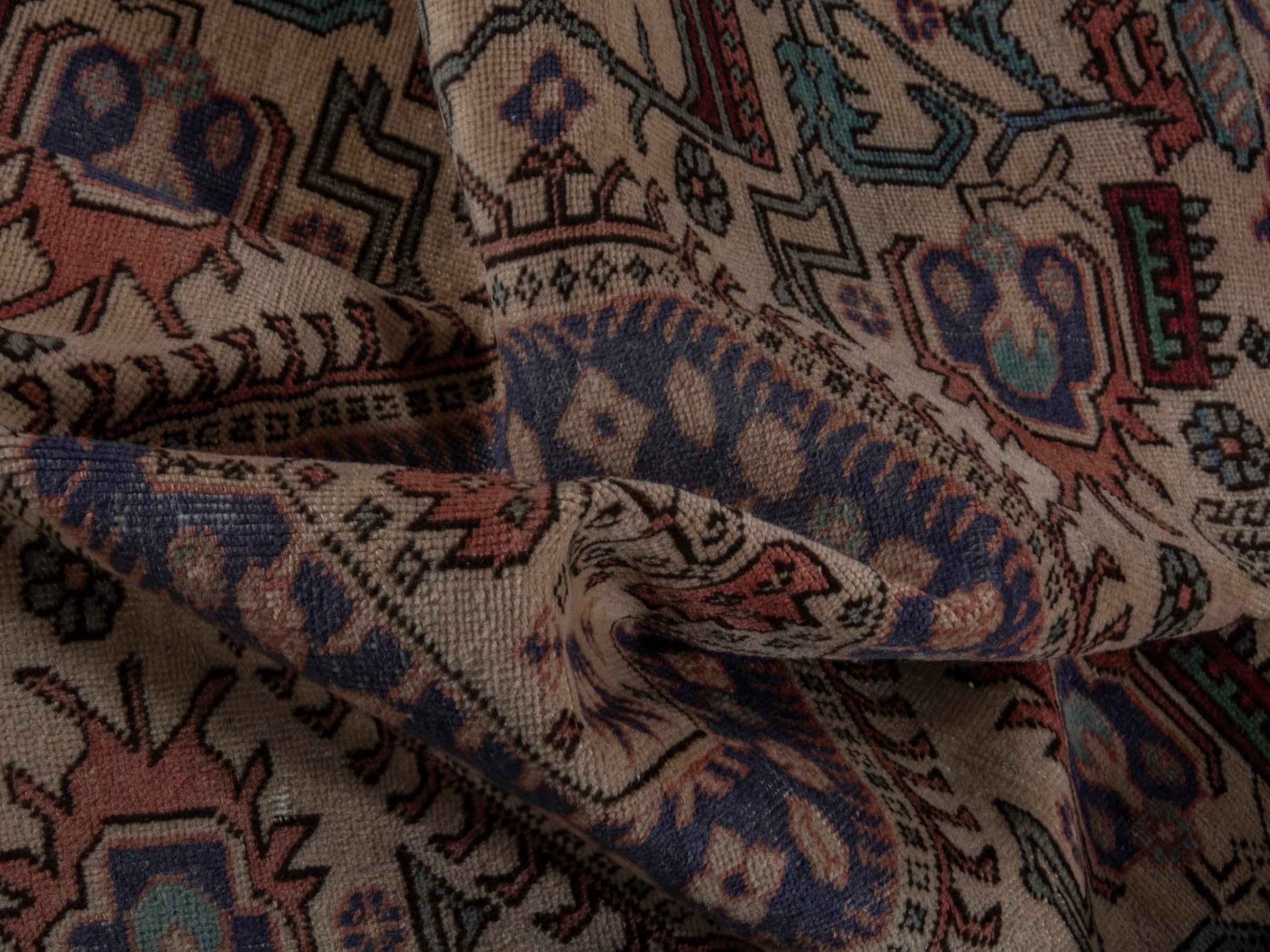 Persian Ardabil accent rug in beige and navy, view 19 of 20