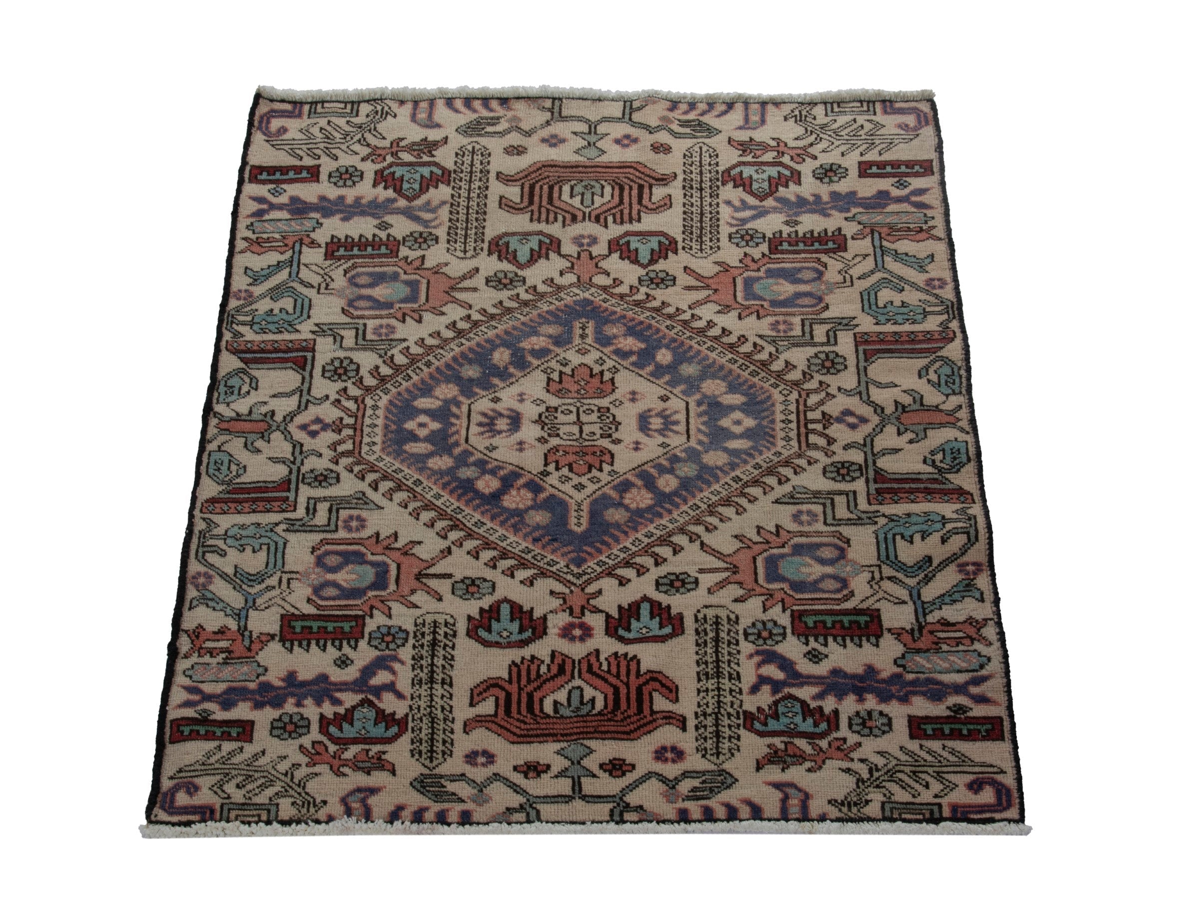 Persian Ardabil accent rug in beige and navy, view 2 of 20