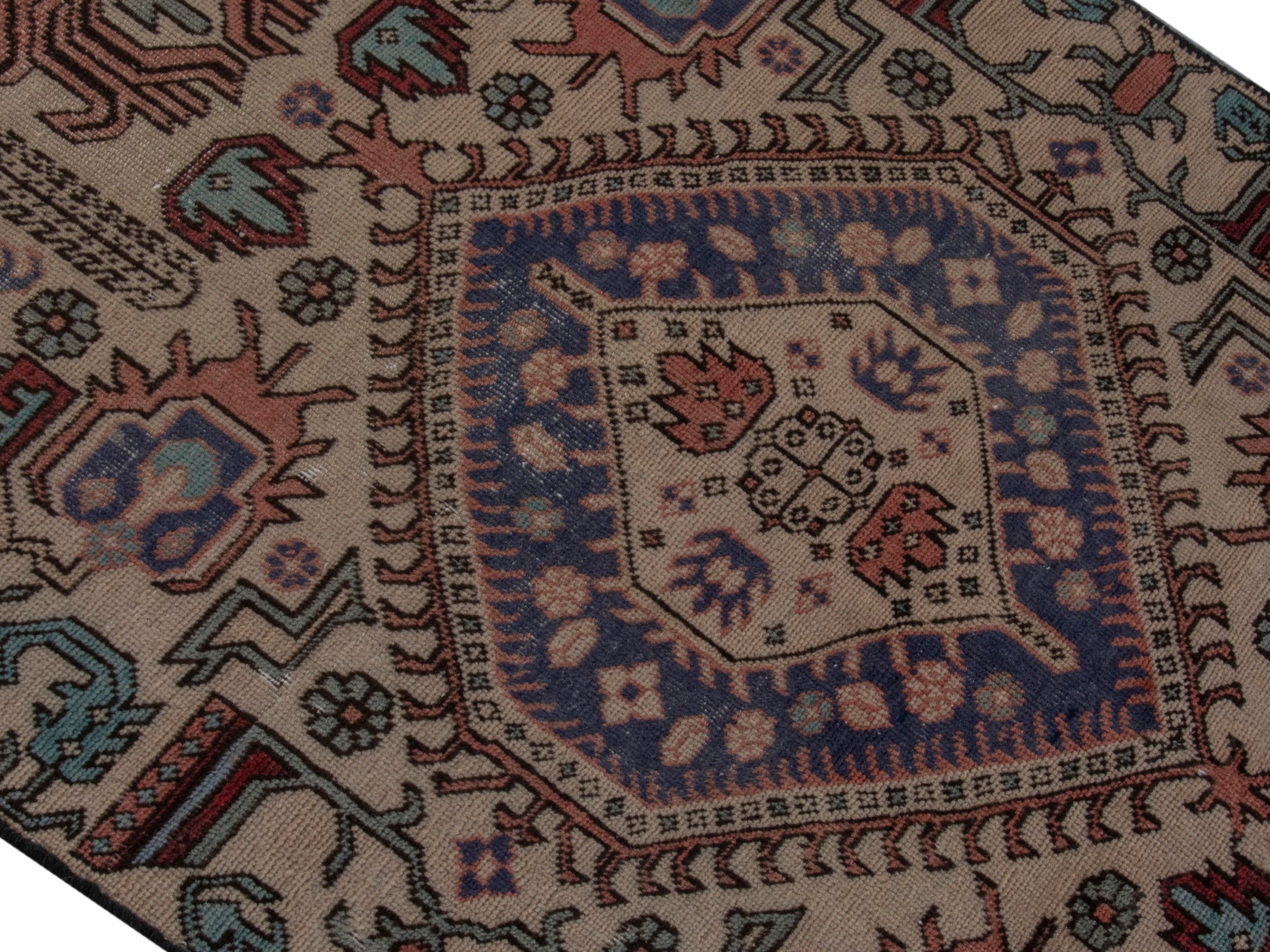 Persian Ardabil accent rug in beige and navy, view 3 of 20