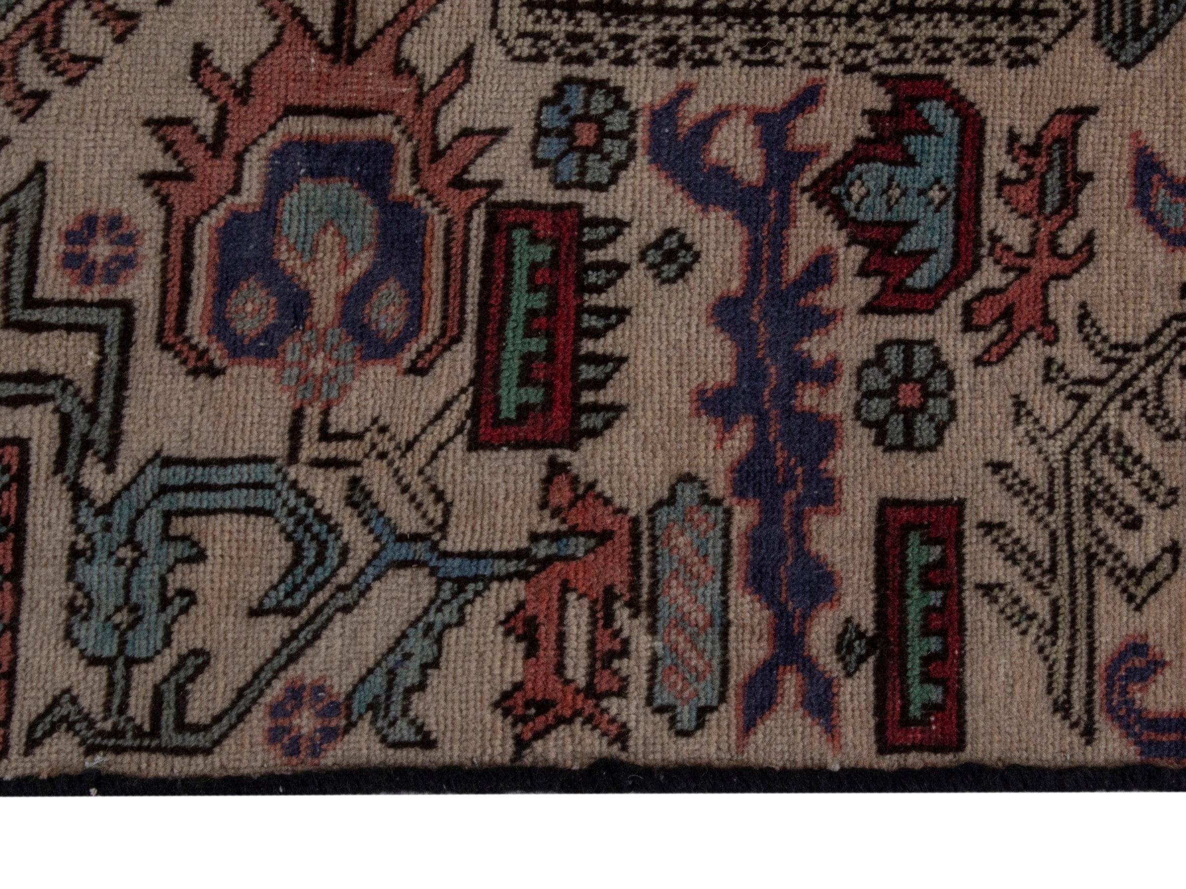 Persian Ardabil accent rug in beige and navy, view 4 of 20