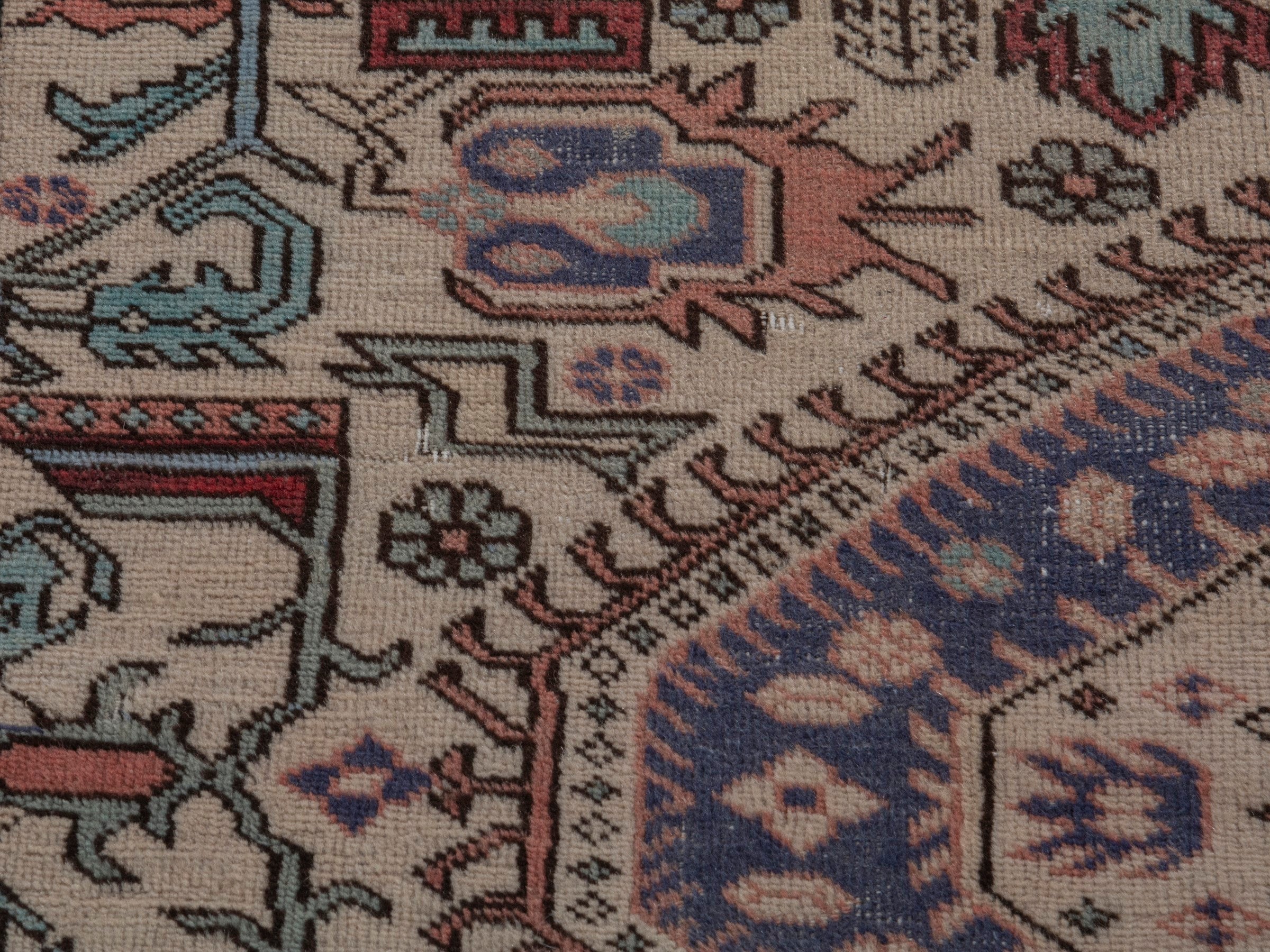 Persian Ardabil accent rug in beige and navy, view 6 of 20