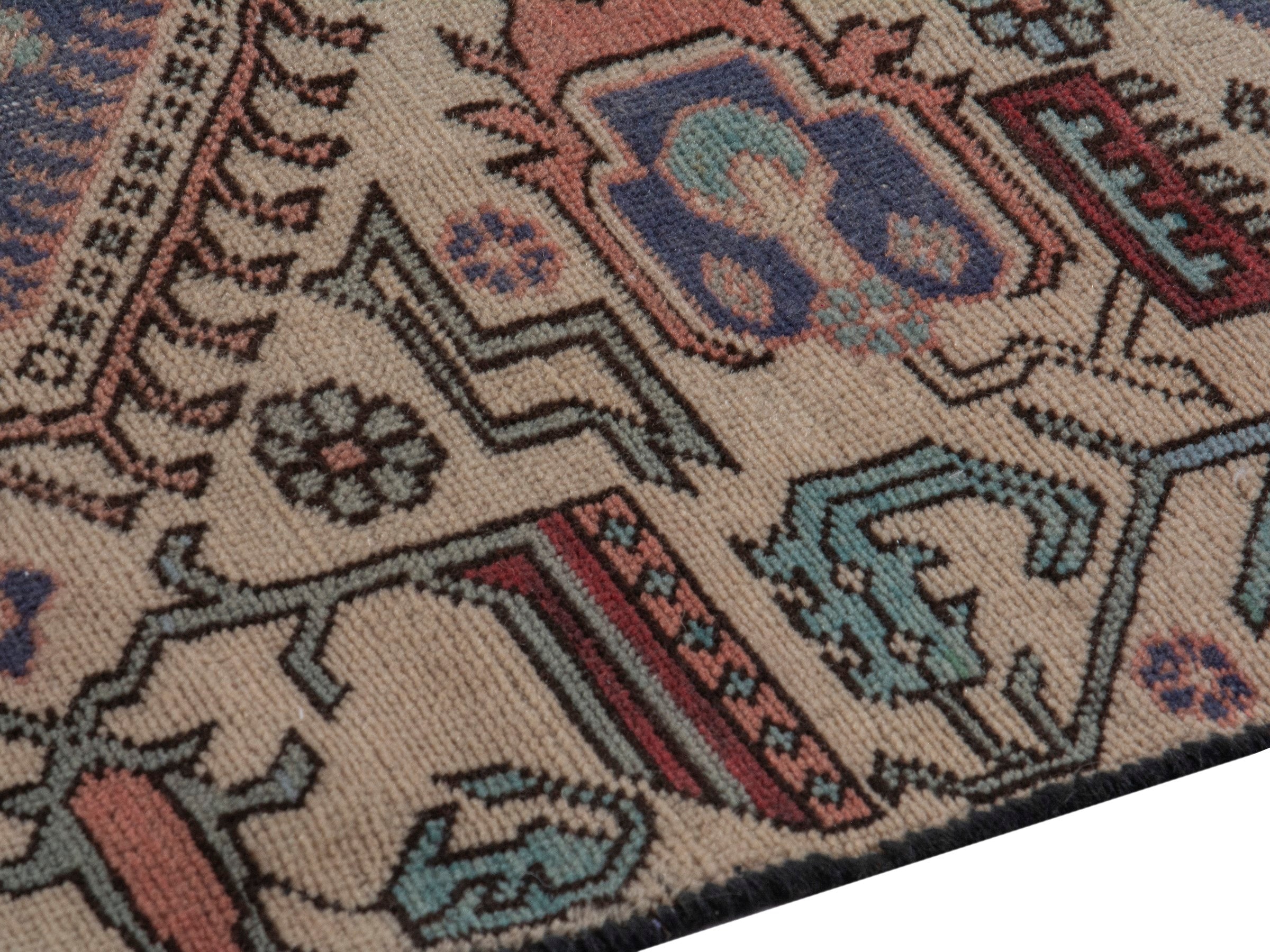 Persian Ardabil accent rug in beige and navy, view 7 of 20