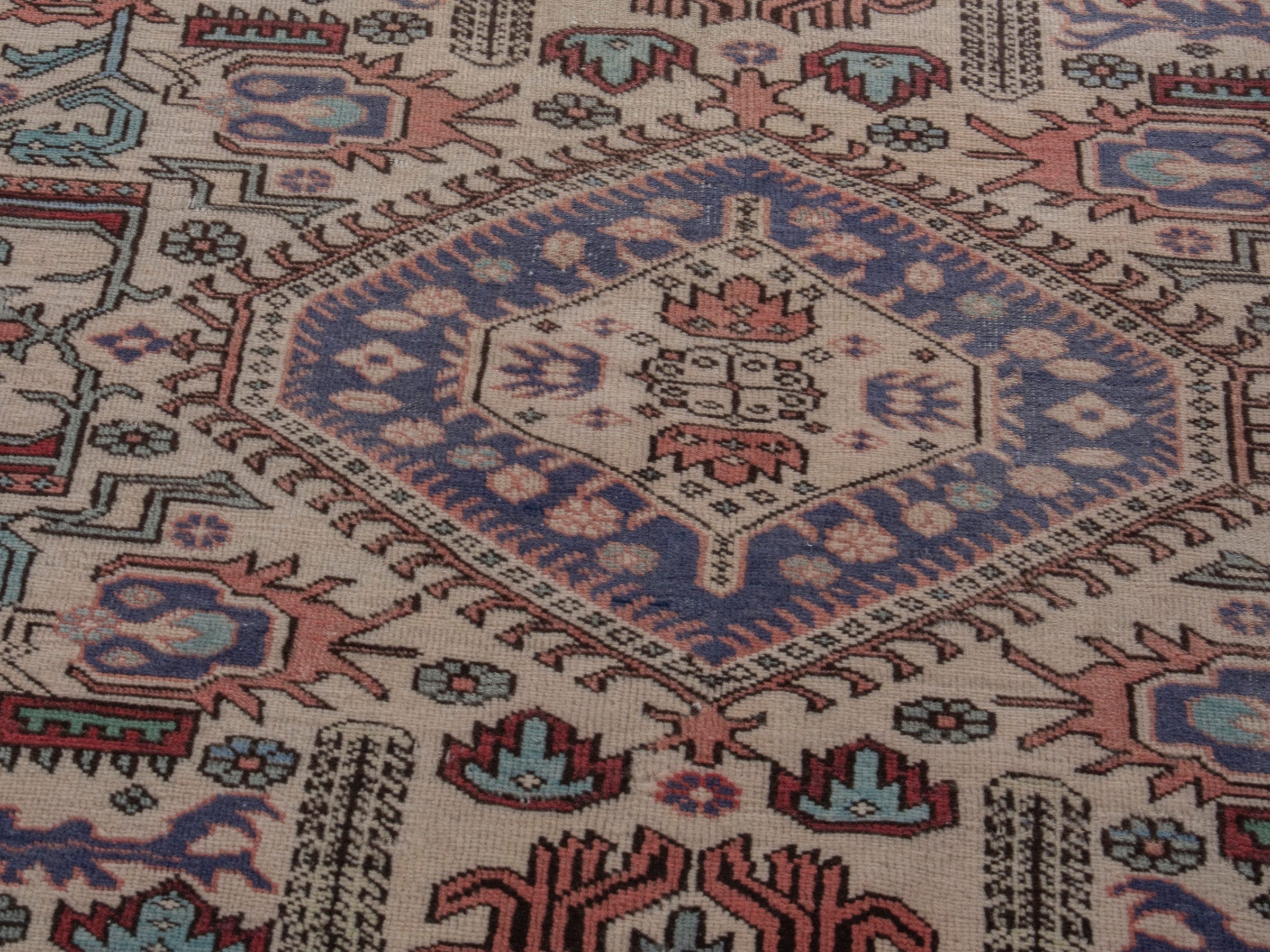 Persian Ardabil accent rug in beige and navy, view 8 of 20