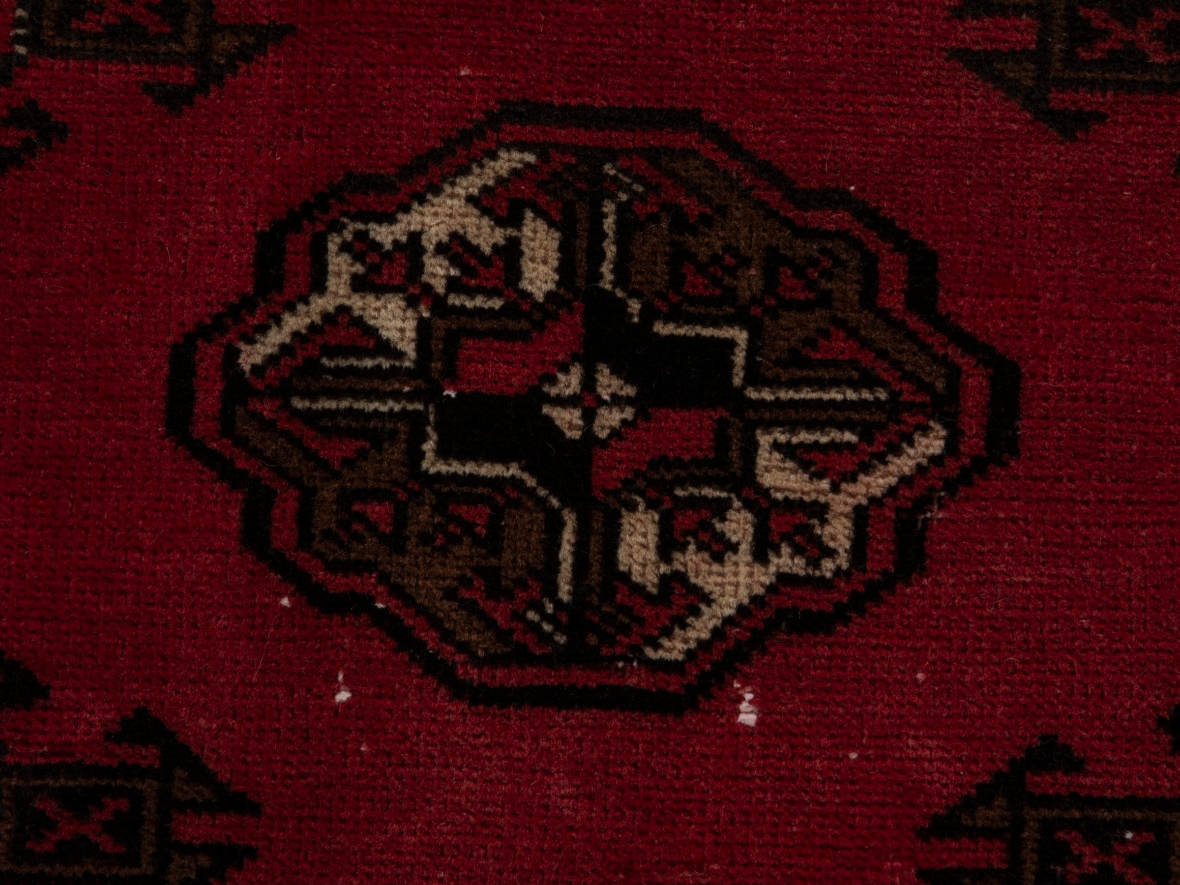Persian Torkaman accent rug in deep red and dark brown, view 11 of 17