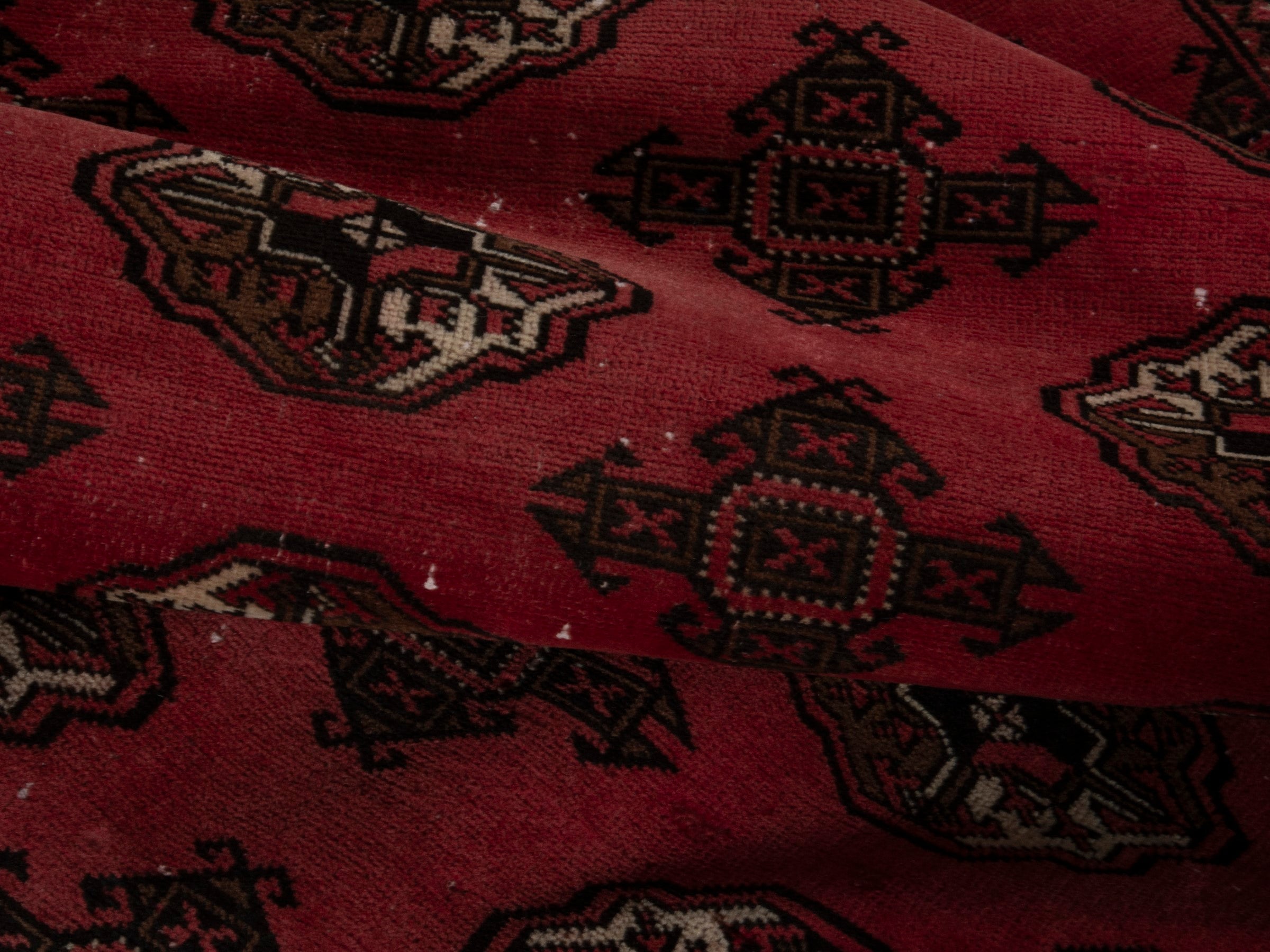 Persian Torkaman accent rug in deep red and dark brown, view 14 of 17