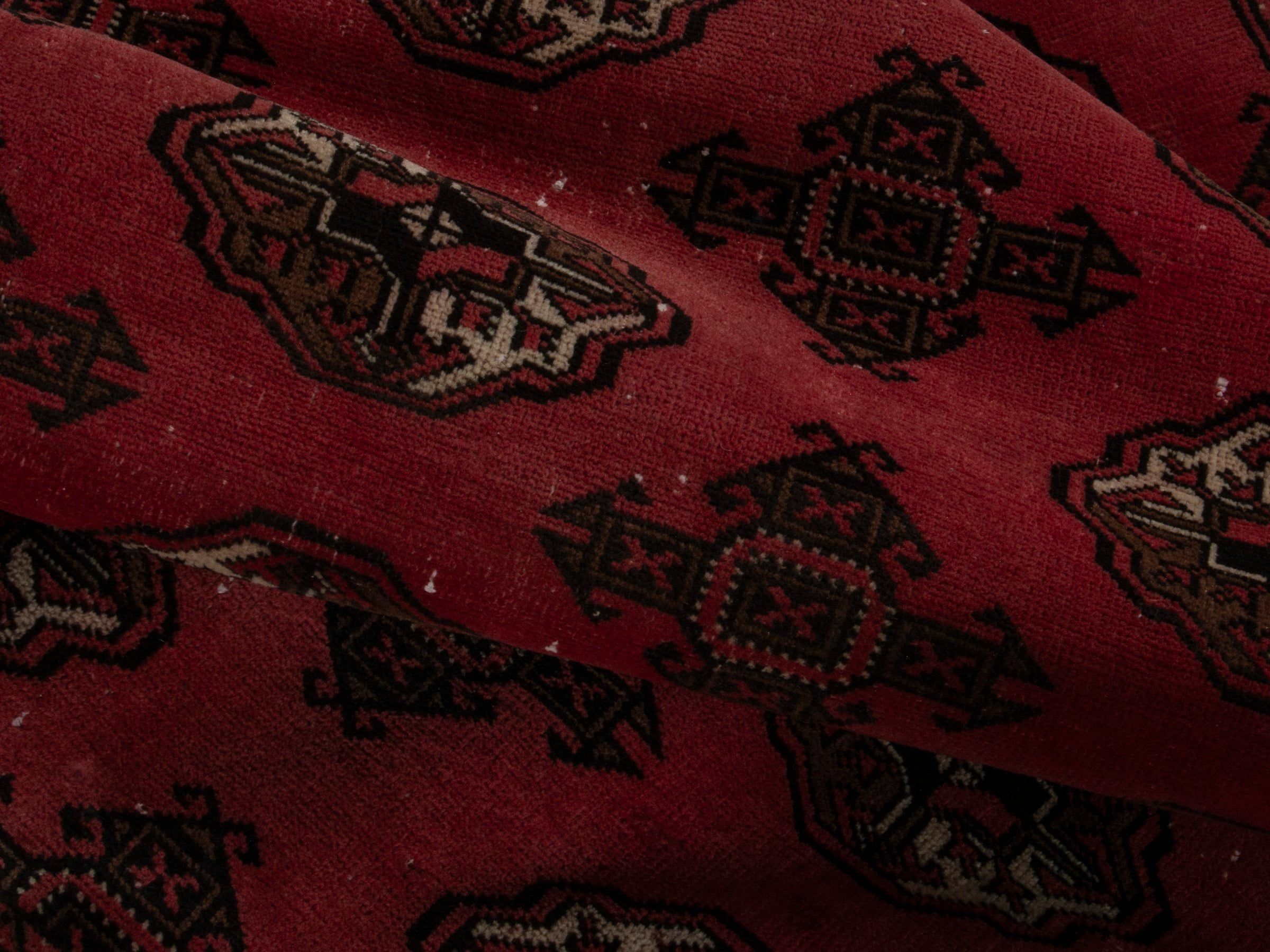 Persian Torkaman accent rug in deep red and dark brown, view 15 of 17