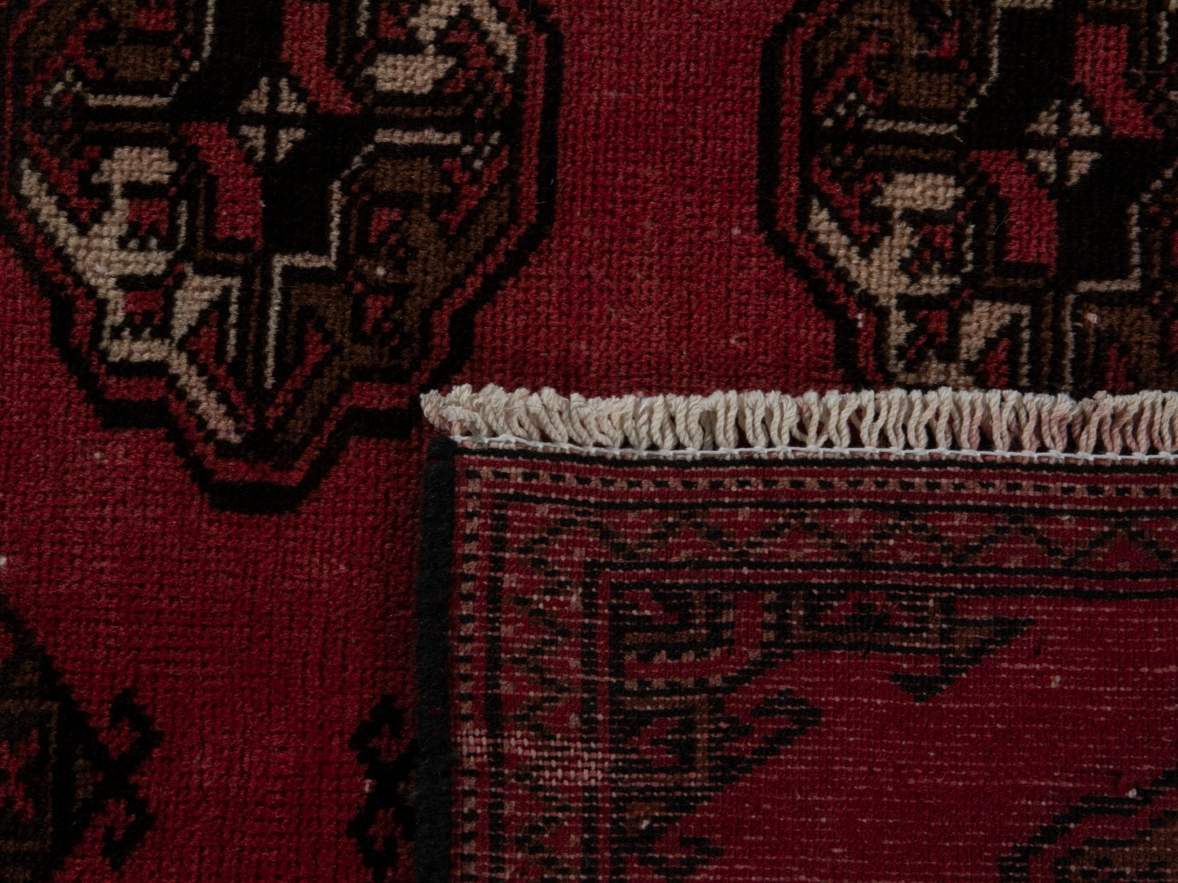 Persian Torkaman accent rug in deep red and dark brown, view 17 of 17