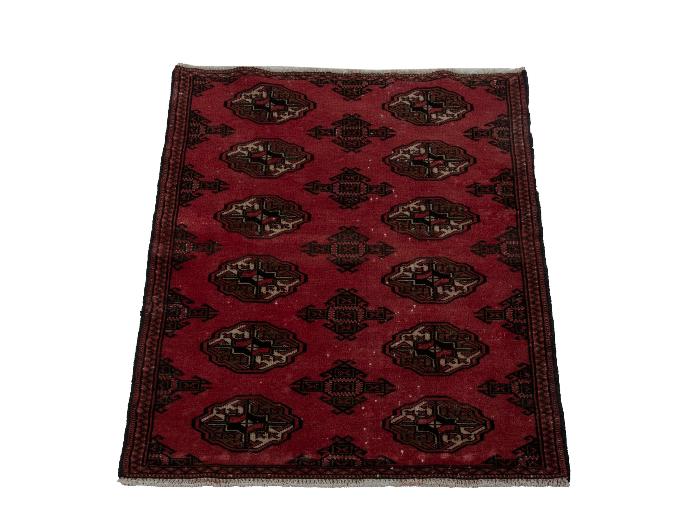 Persian Torkaman accent rug in deep red and dark brown, view 2 of 17
